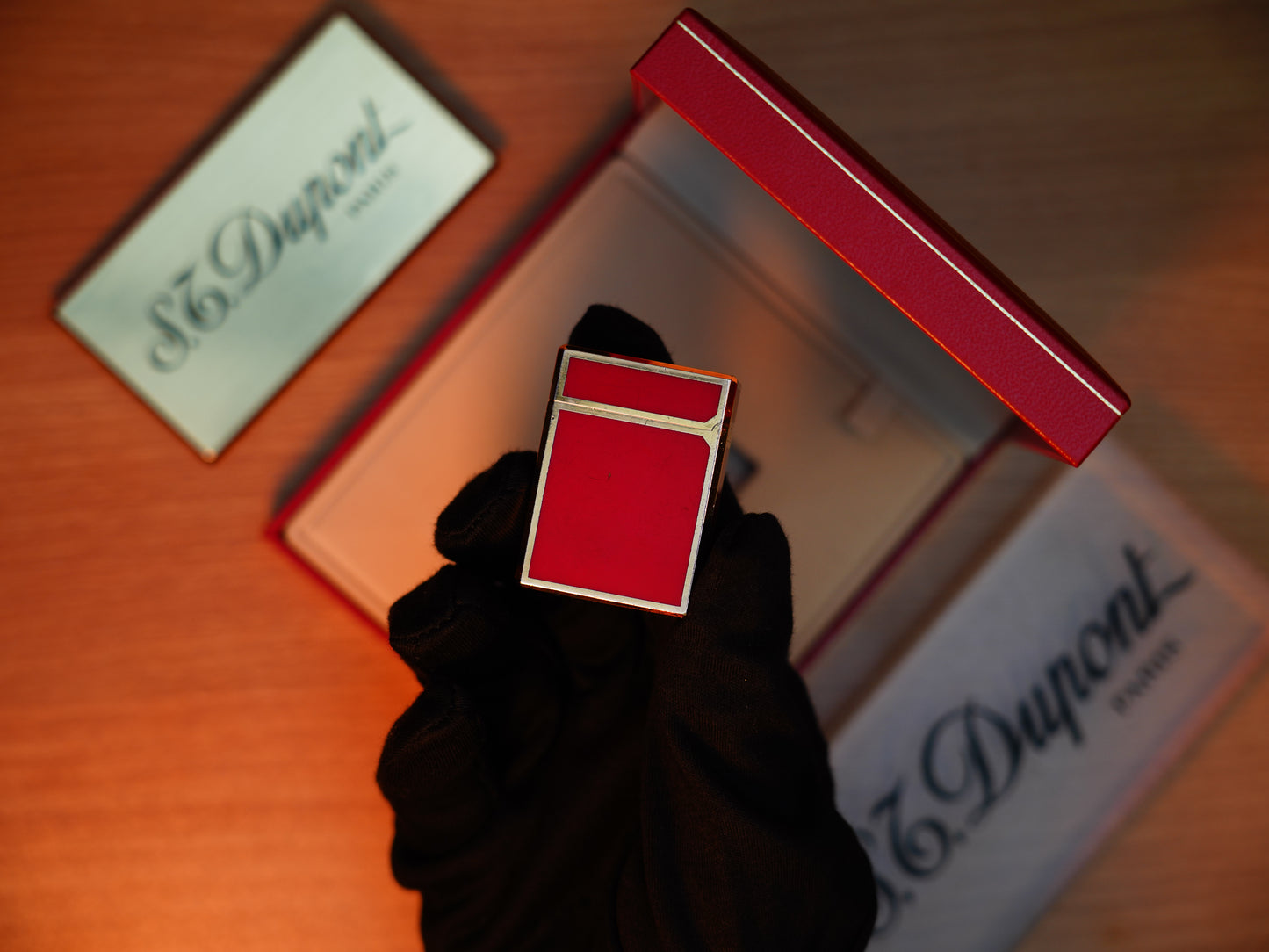 Vintage 1980 St Dupont Ligne 1 Heavy 24k Gold Finish and natural Red lacquer Small Size / with box and document
