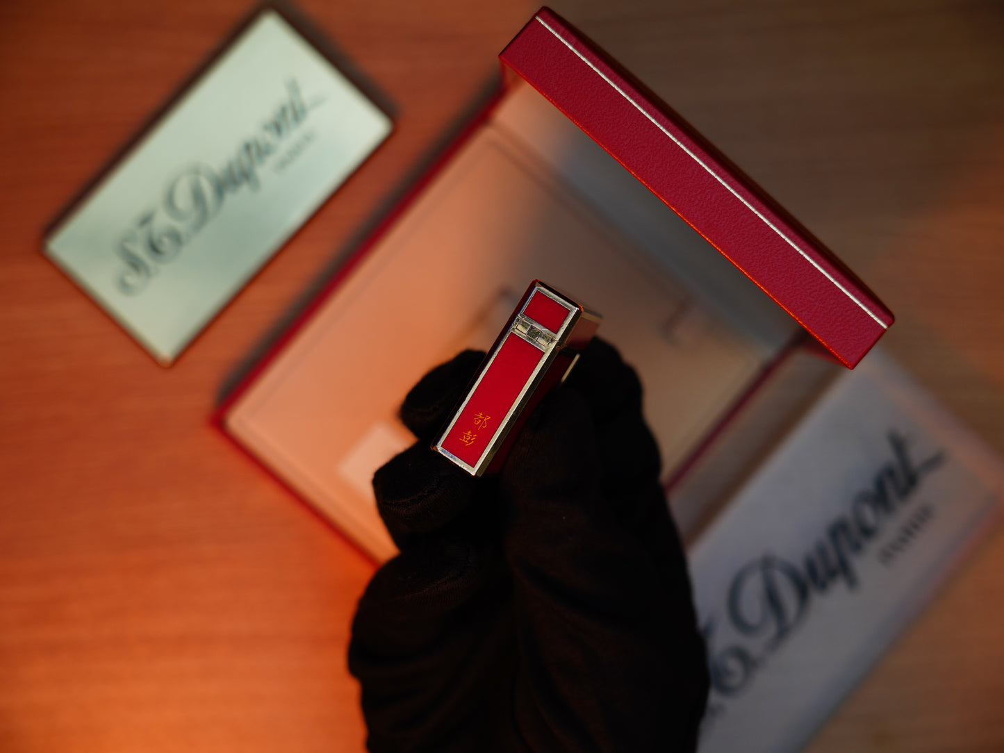 Vintage 1980 St Dupont Ligne 1 Heavy 24k Gold Finish and natural Red lacquer Small Size / with box and document