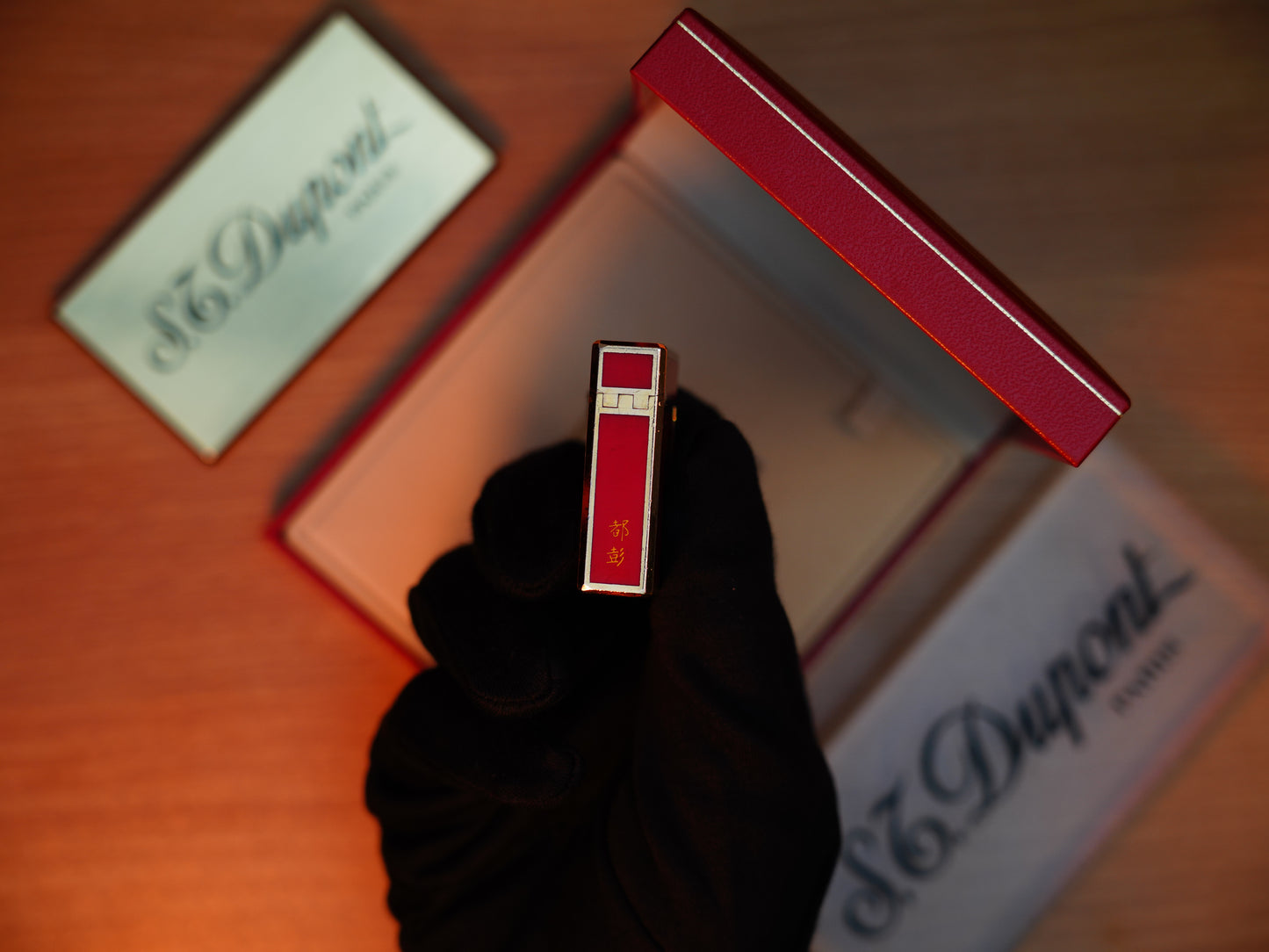 Vintage 1980 St Dupont Ligne 1 Heavy 24k Gold Finish and natural Red lacquer Small Size / with box and document