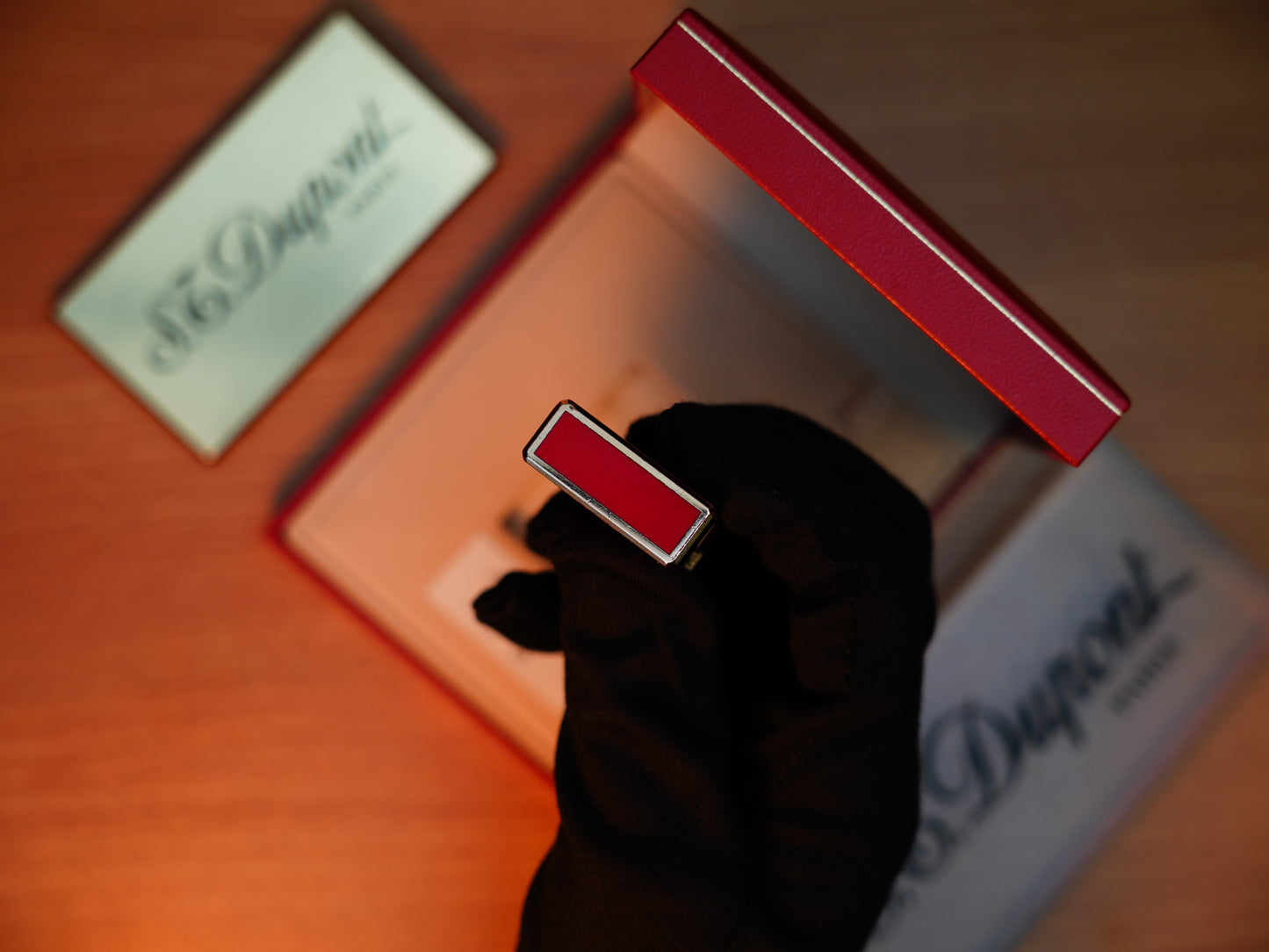 Vintage 1980 St Dupont Ligne 1 Heavy 24k Gold Finish and natural Red lacquer Small Size / with box and document