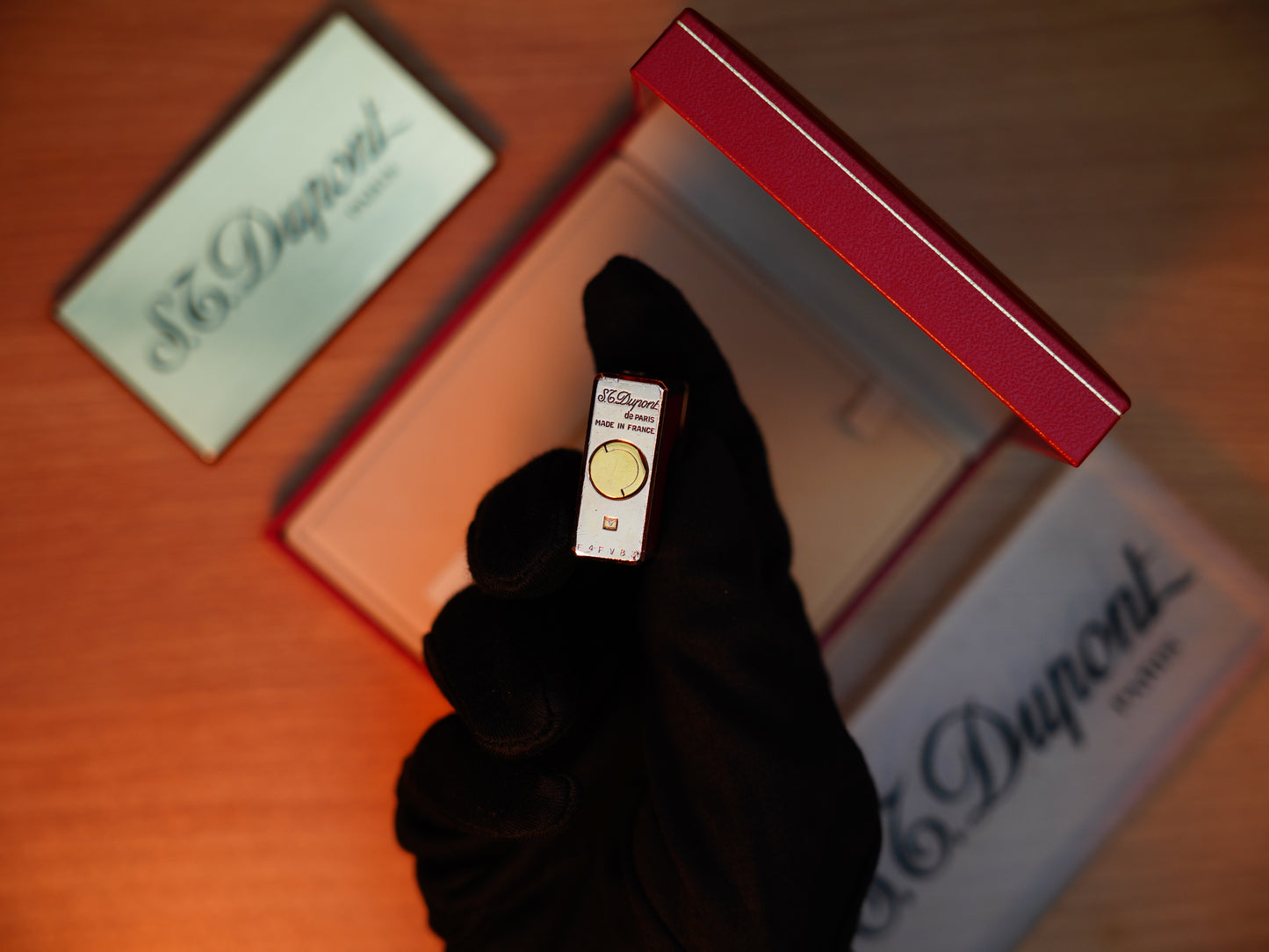 Vintage 1980 St Dupont Ligne 1 Heavy 24k Gold Finish and natural Red lacquer Small Size / with box and document