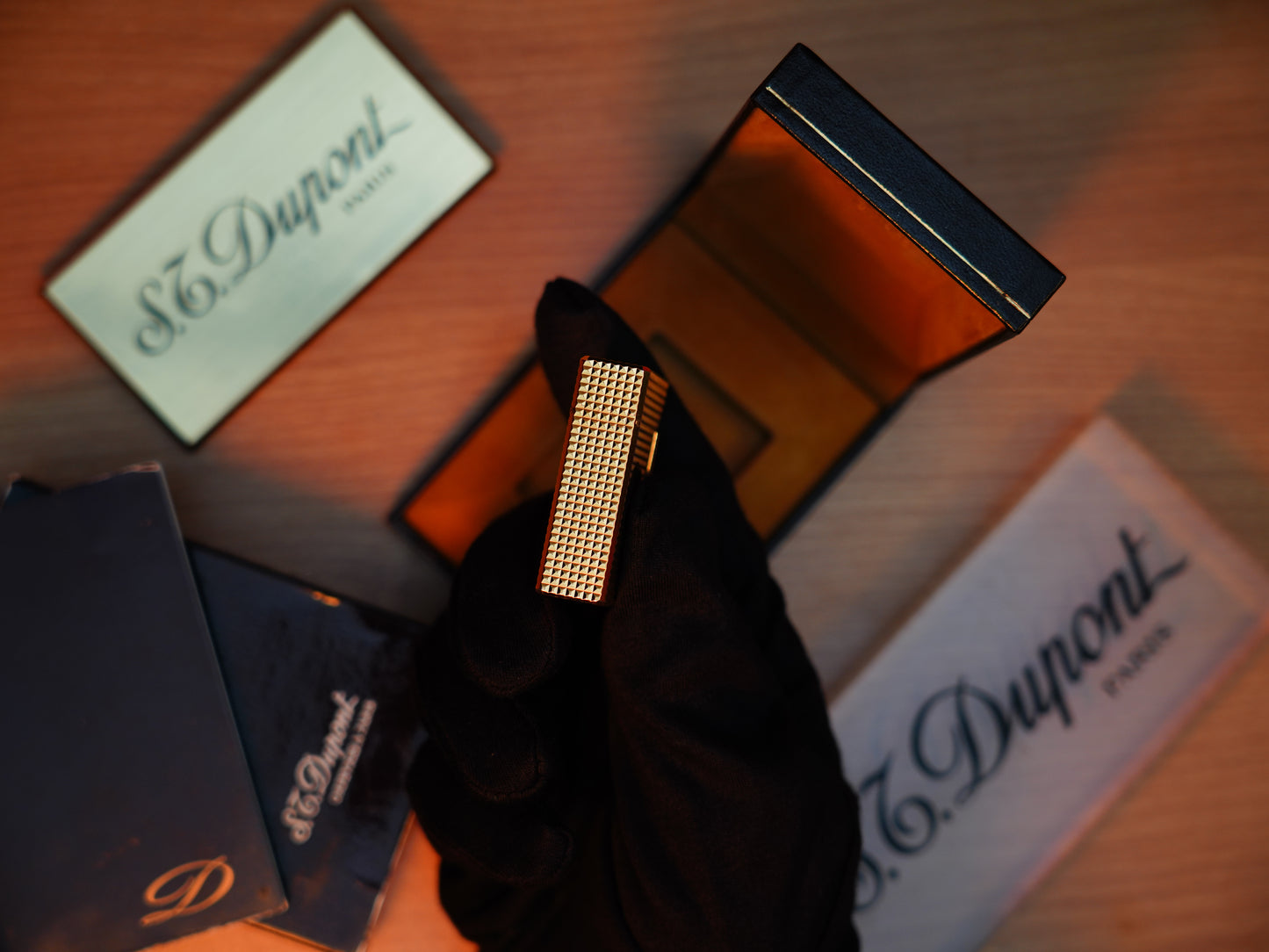 Vintage 1980 St Dupont Ligne 1 Heavy 24k Gold Finish Small Size famous Diamond Head Pattern / Full Set with box and document