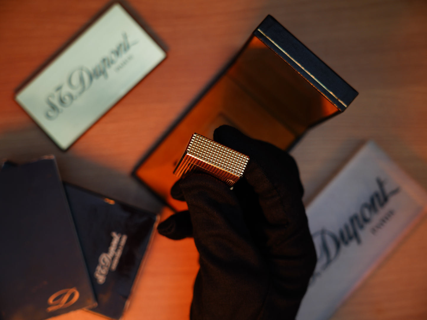Vintage 1980 St Dupont Ligne 1 Heavy 24k Gold Finish Small Size famous Diamond Head Pattern / Full Set with box and document