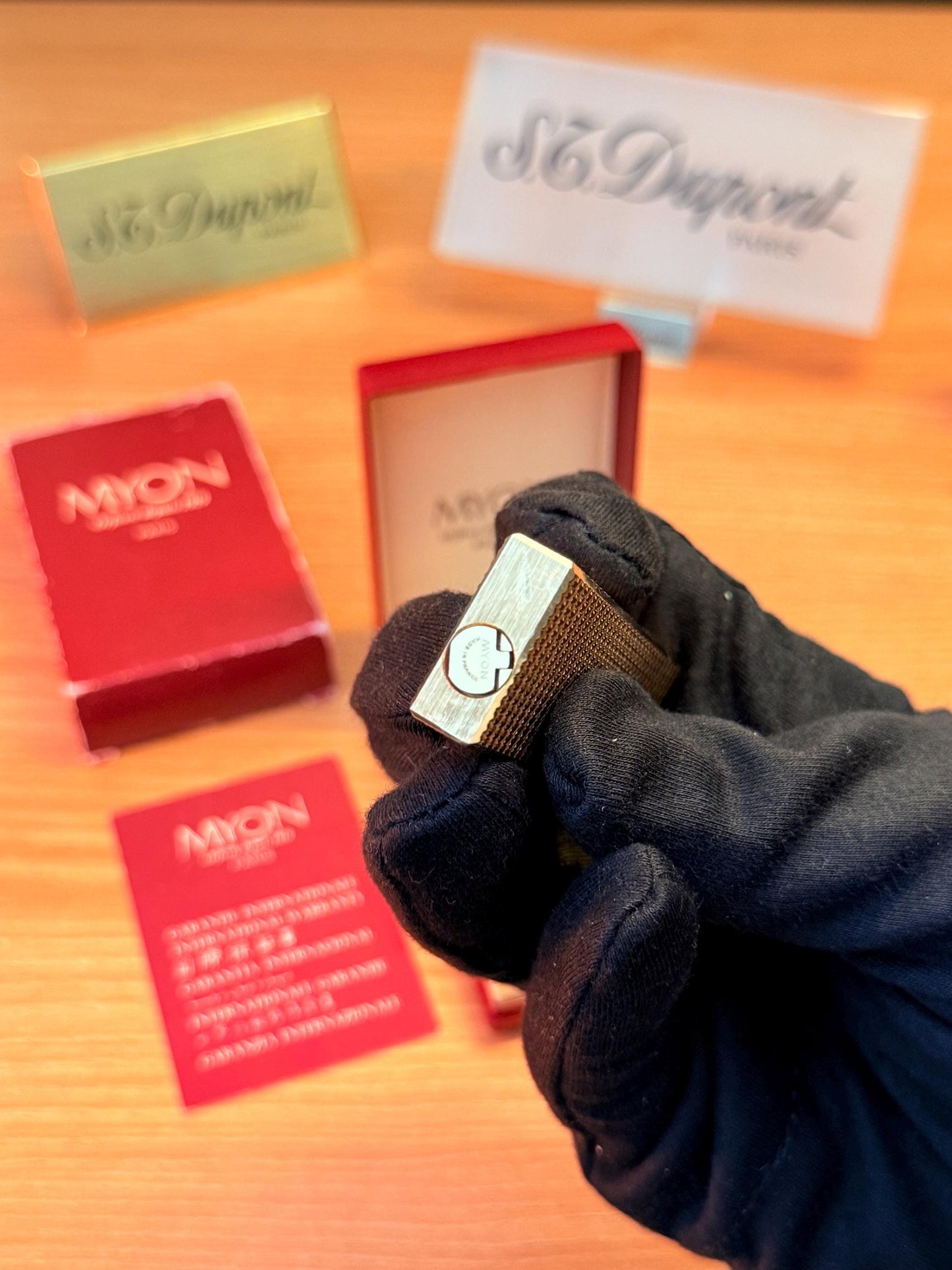 vintage 1970 Rare 24k Gold Finish Myon lighter Paris Made from 1919 with box and documents / working perfect in amazing condition