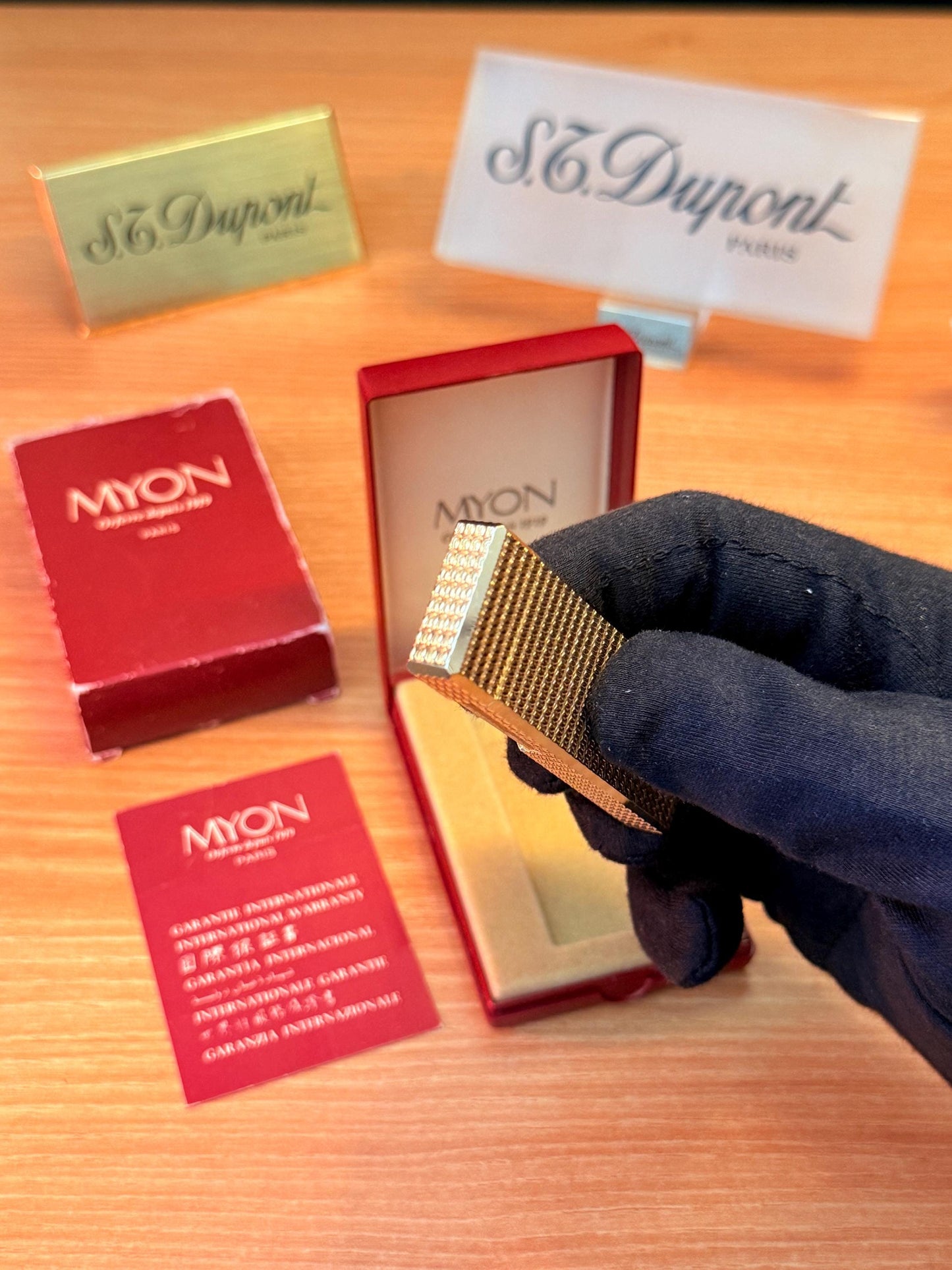 vintage 1970 Rare 24k Gold Finish Myon lighter Paris Made from 1919 with box and documents / working perfect in amazing condition