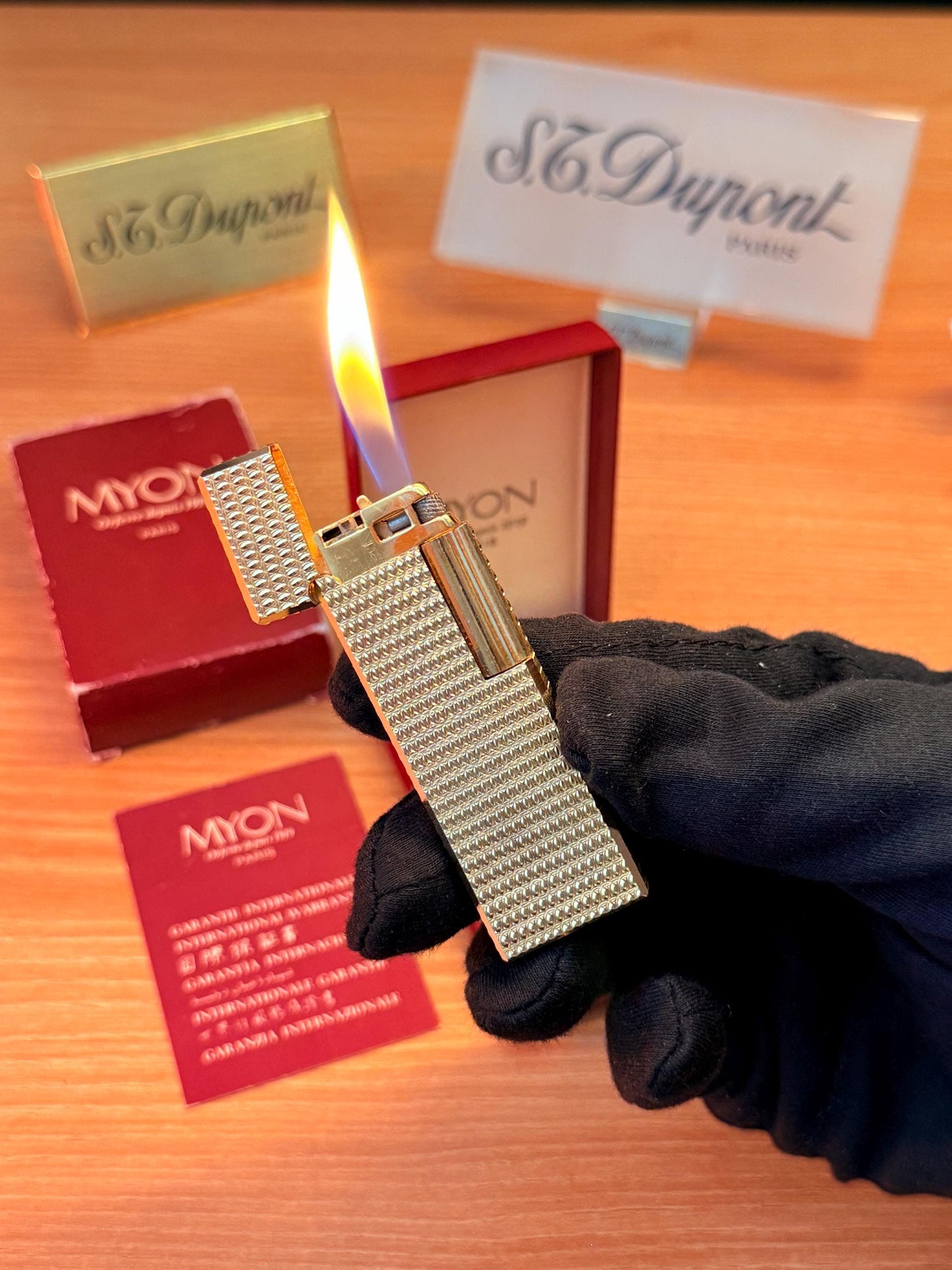 vintage 1970 Rare 24k Gold Finish Myon lighter Paris Made from 1919 with box and documents / working perfect in amazing condition