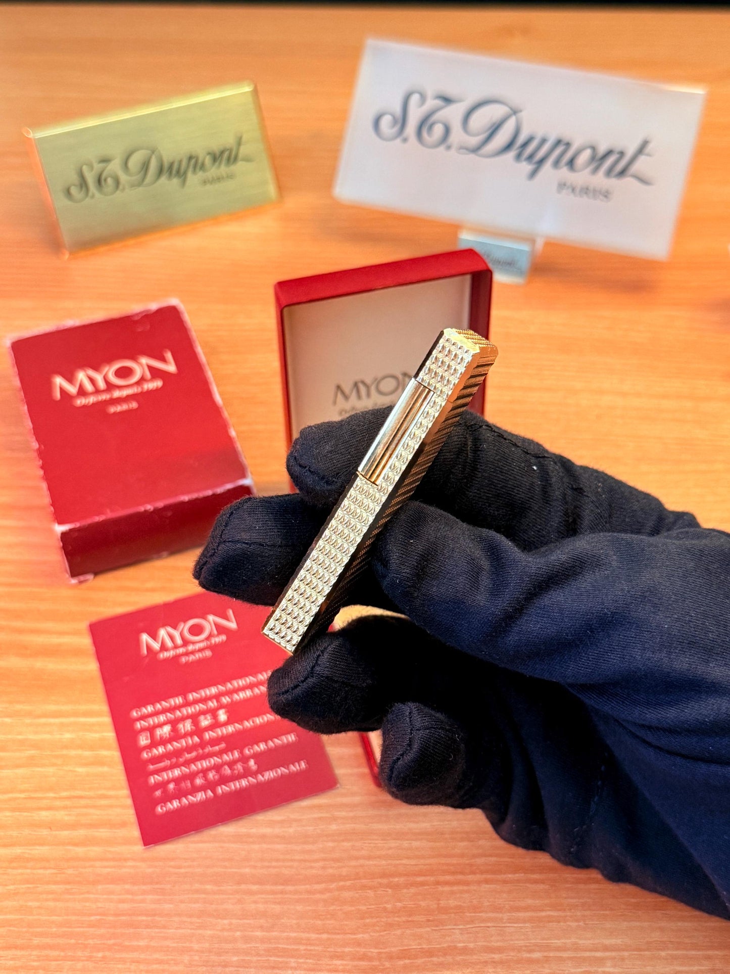 vintage 1970 Rare 24k Gold Finish Myon lighter Paris Made from 1919 with box and documents / working perfect in amazing condition