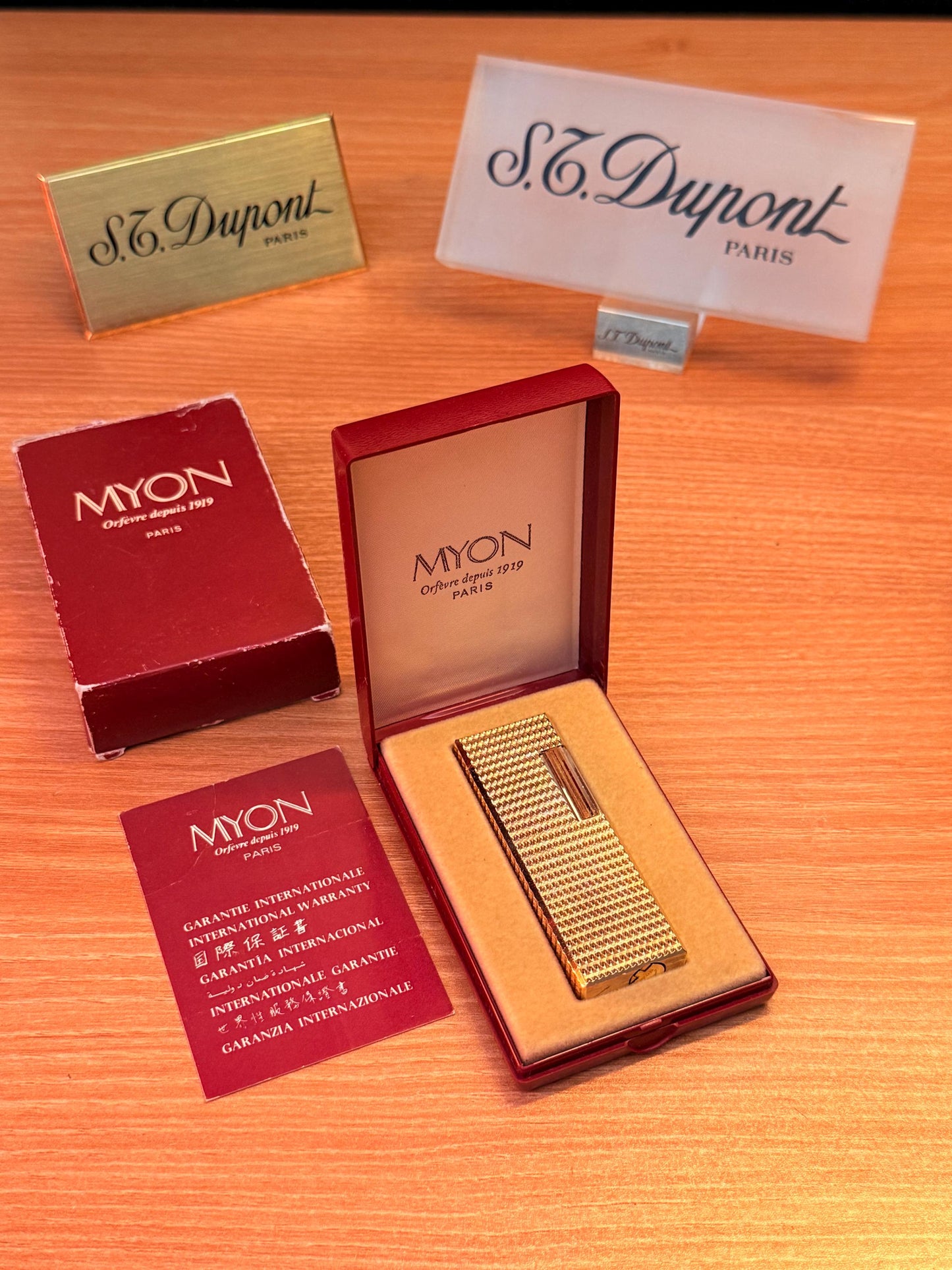 vintage 1970 Rare 24k Gold Finish Myon lighter Paris Made from 1919 with box and documents / working perfect in amazing condition