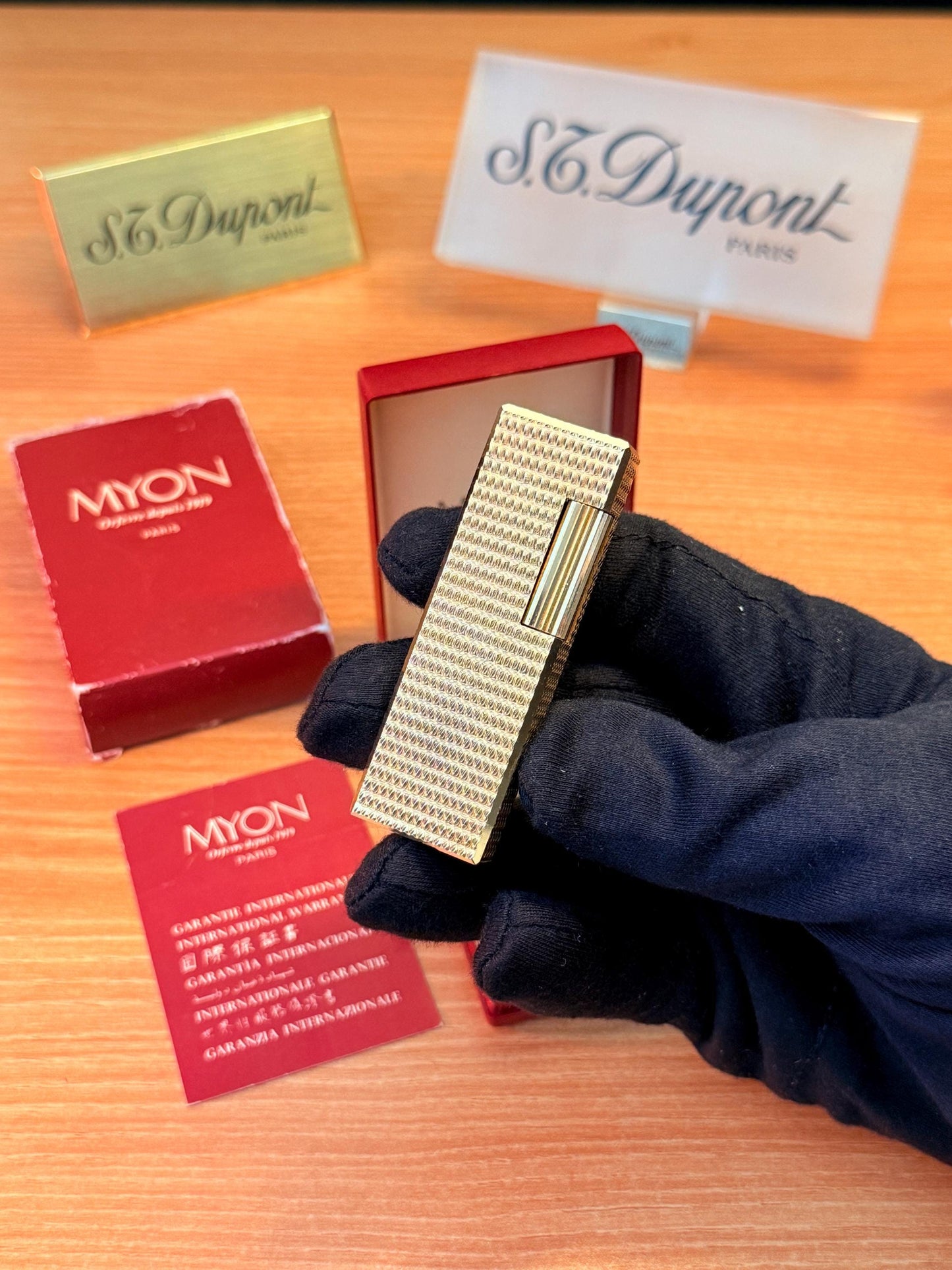 vintage 1970 Rare 24k Gold Finish Myon lighter Paris Made from 1919 with box and documents / working perfect in amazing condition
