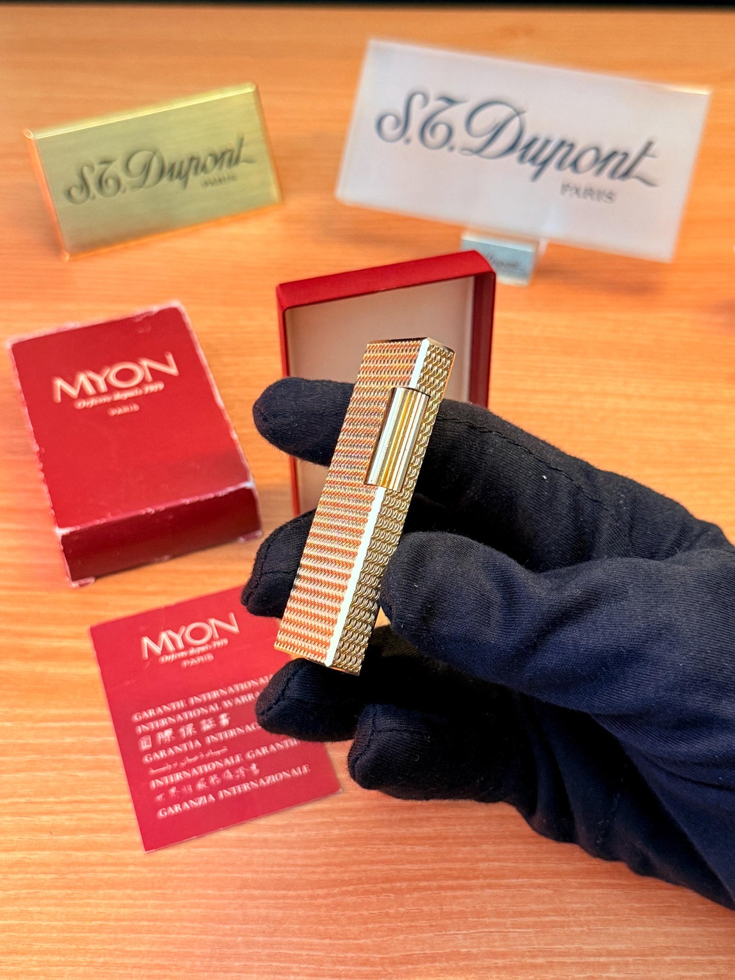 vintage 1970 Rare 24k Gold Finish Myon lighter Paris Made from 1919 with box and documents / working perfect in amazing condition