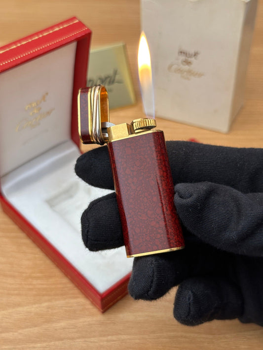 Vintage 1990 Cartier mini 24k Gold plated rare red lacquer \ with box and documents \ pre-owned with sign of use