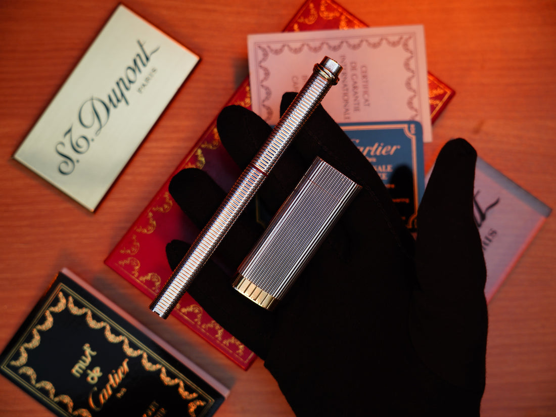 Timeless Charm of the Cartier 1970 Solid 925 Sterling Silver & Gold Lighter and Pen Set
