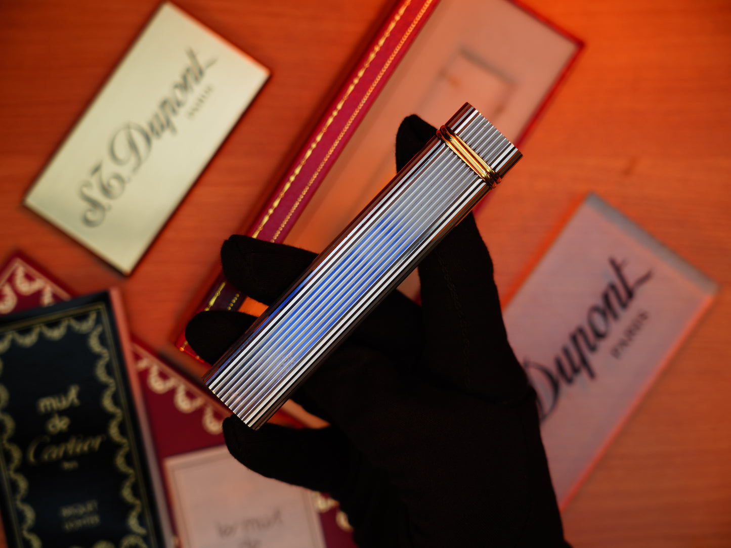 Vintage 1980 Cartier heavy Silver finish and 24k Love Gold Ring Vertical Line / Full Set with box and document