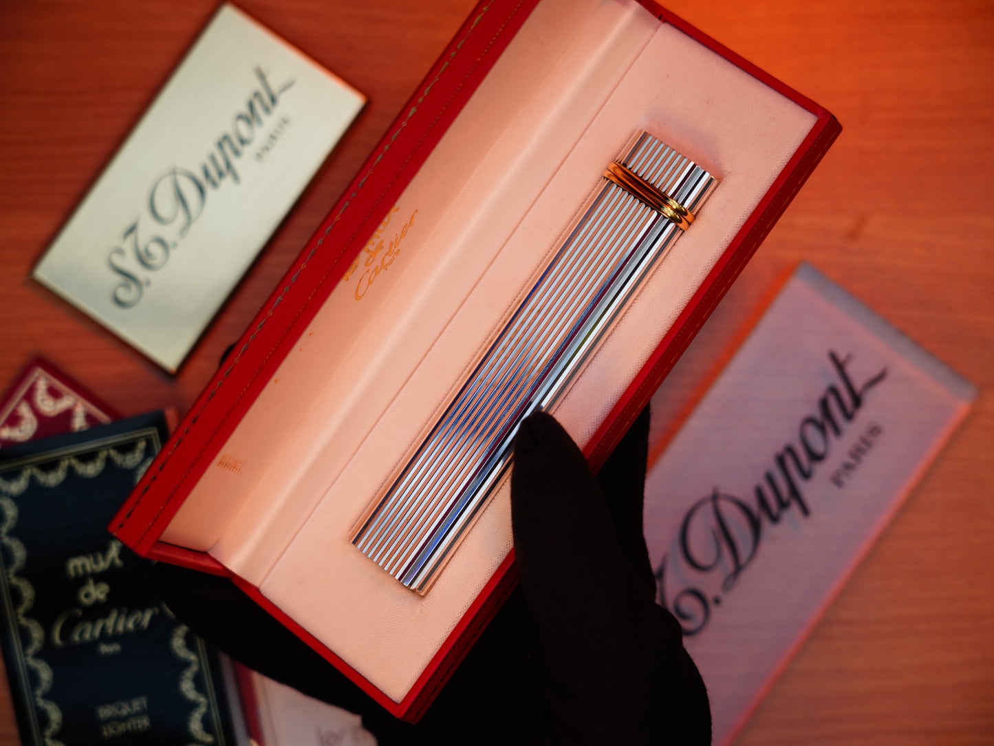 Vintage 1980 Cartier heavy Silver finish and 24k Love Gold Ring Vertical Line / Full Set with box and document