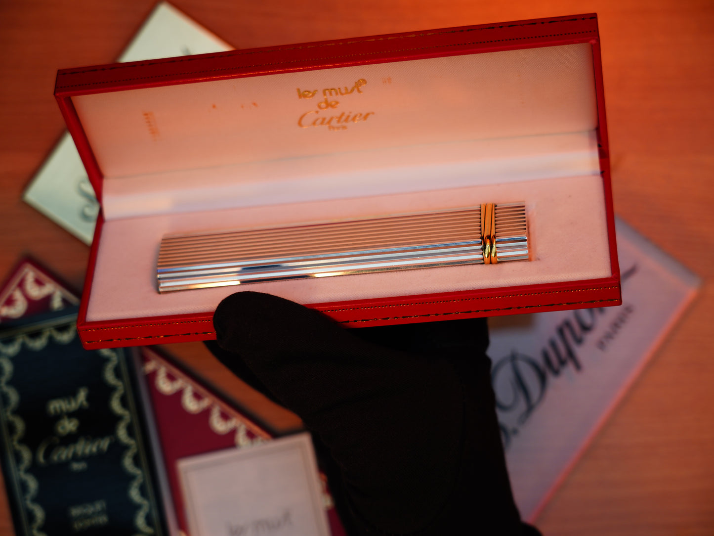 Vintage 1980 Cartier heavy Silver finish and 24k Love Gold Ring Vertical Line / Full Set with box and document
