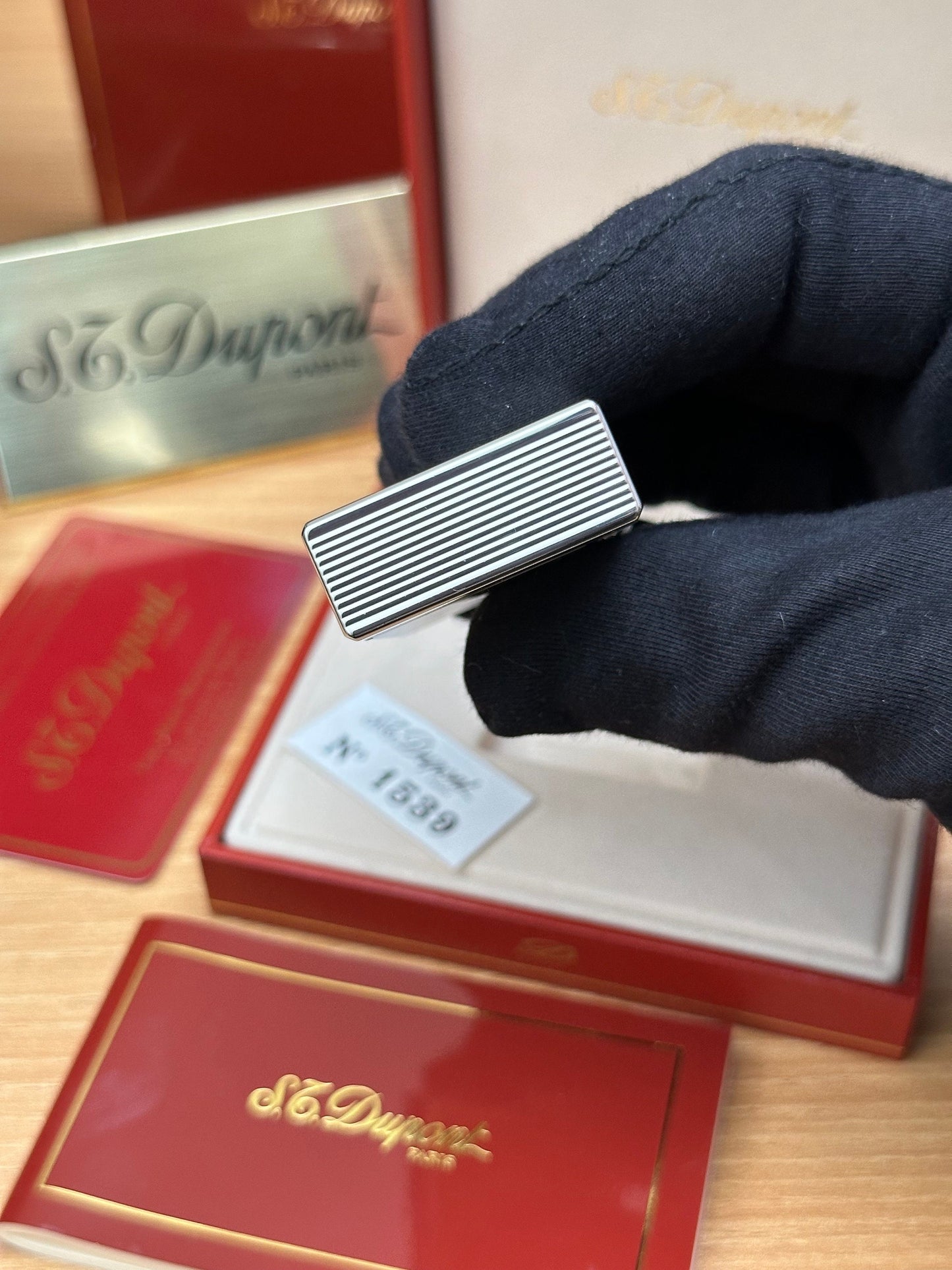 Authentic 1980 St dupont ligne 1 Heavy Silver Plated working amazing / full set with box and documents / pre-owned with initials