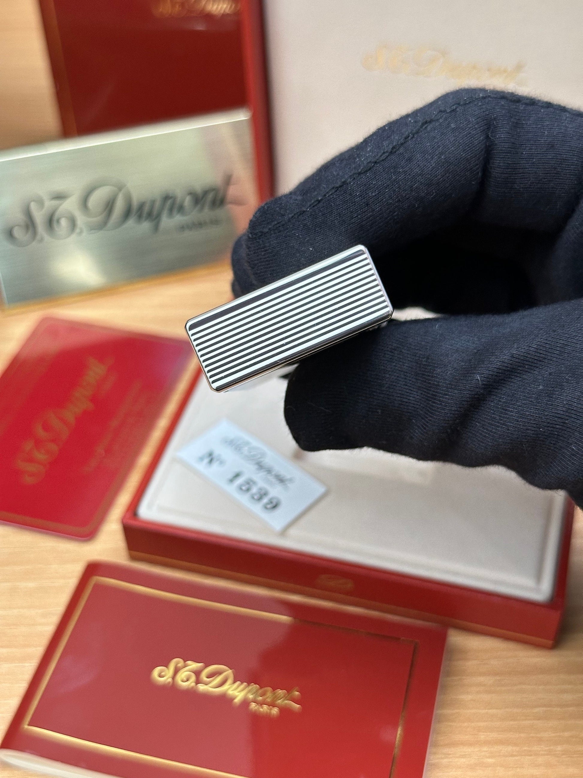 Authentic 1980 St dupont ligne 1 Heavy Silver Plated working amazing / full set with box and documents / pre-owned with initials