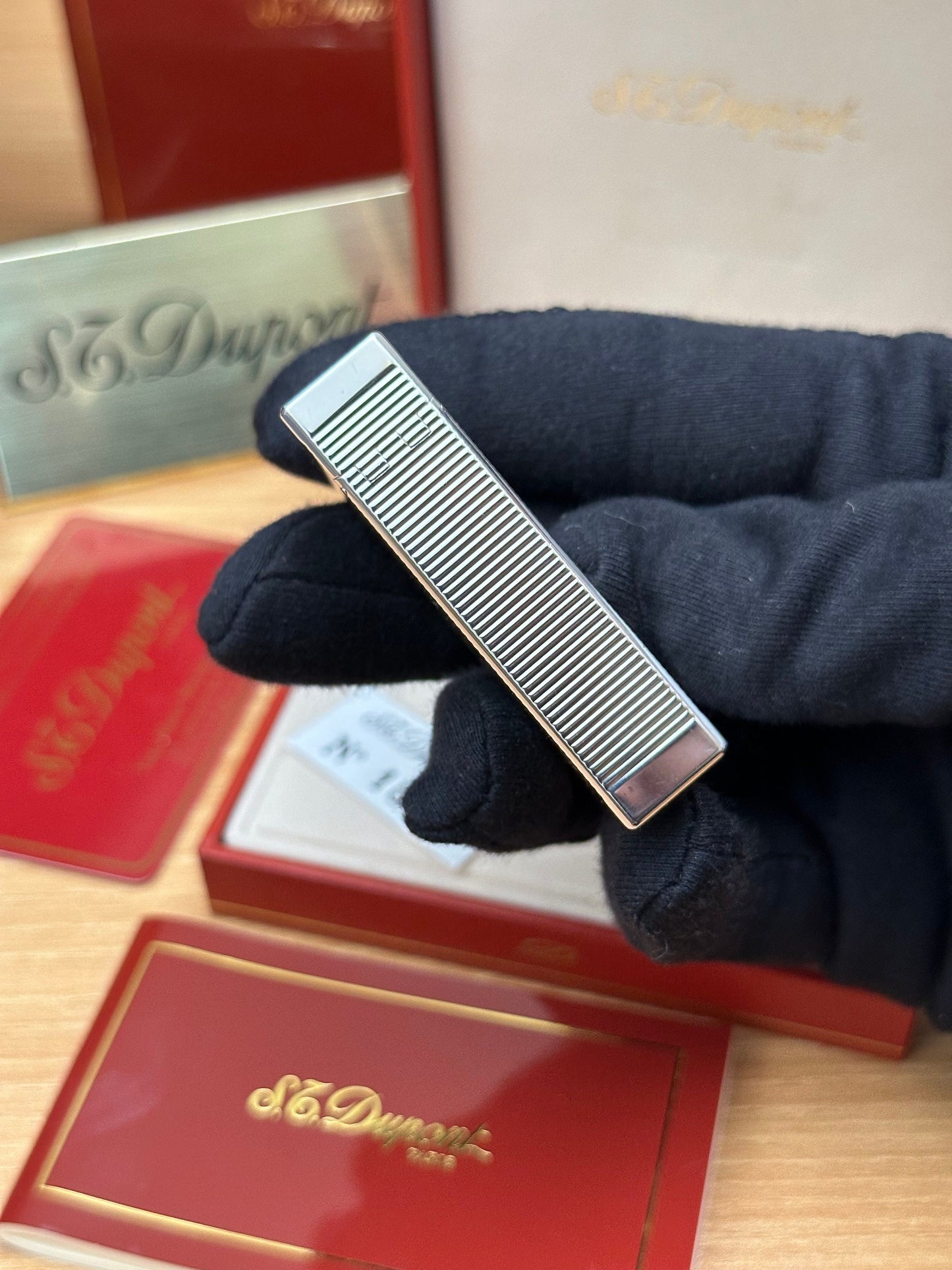 Authentic 1980 St dupont ligne 1 Heavy Silver Plated working amazing / full set with box and documents / pre-owned with initials