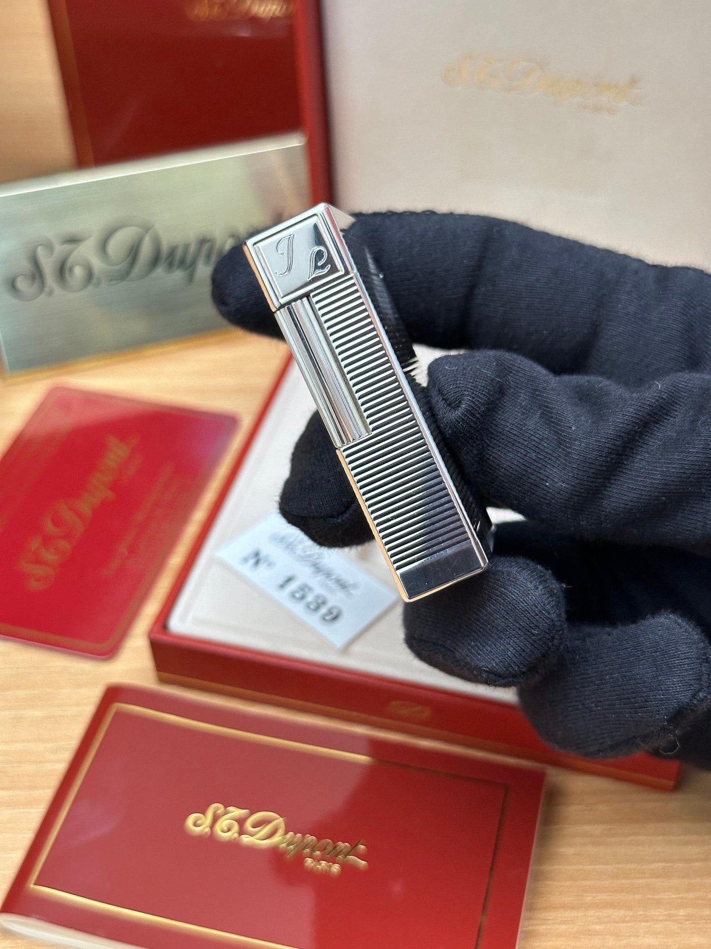 Authentic 1980 St dupont ligne 1 Heavy Silver Plated working amazing / full set with box and documents / pre-owned with initials