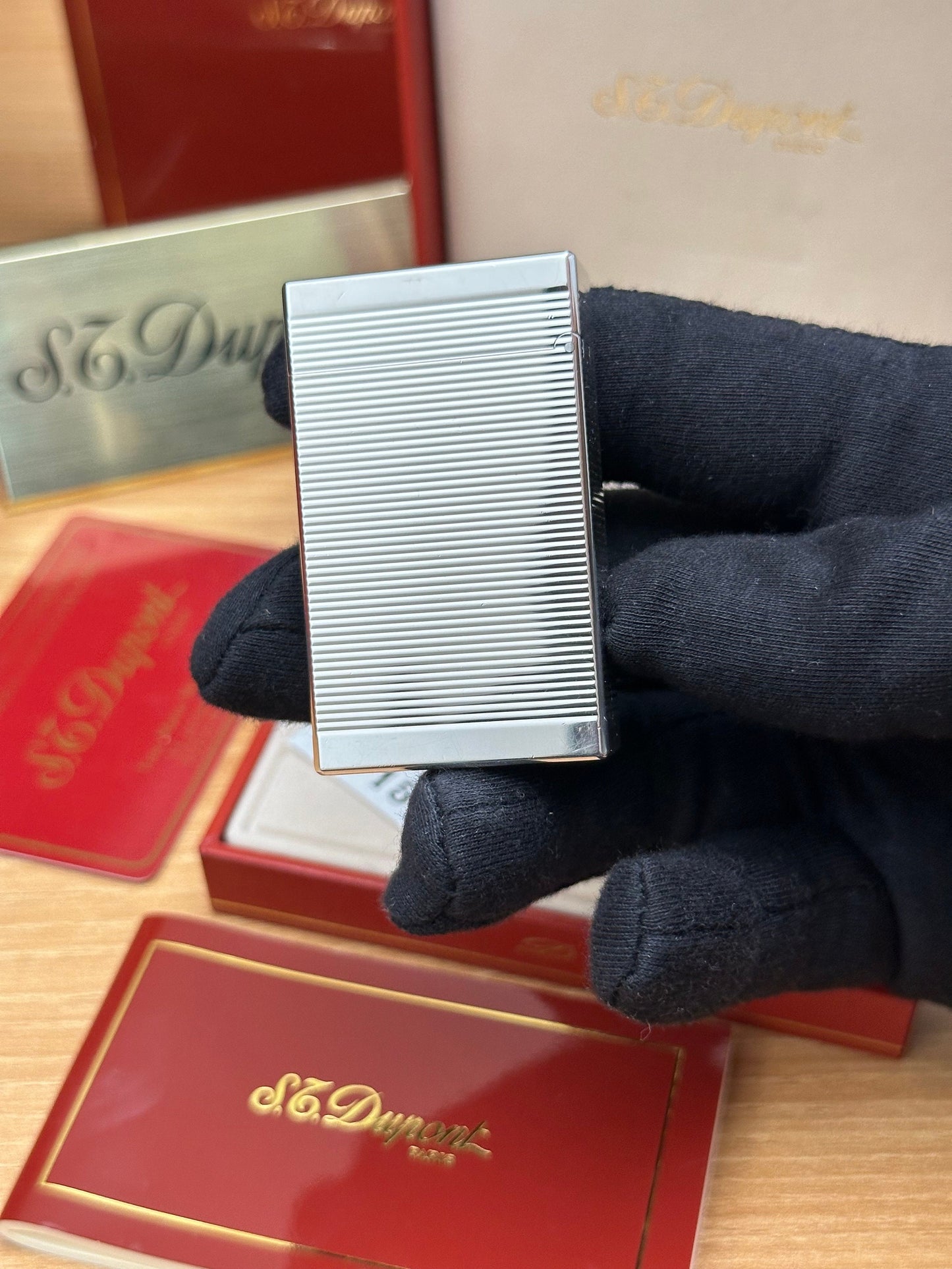 Authentic 1980 St dupont ligne 1 Heavy Silver Plated working amazing / full set with box and documents / pre-owned with initials