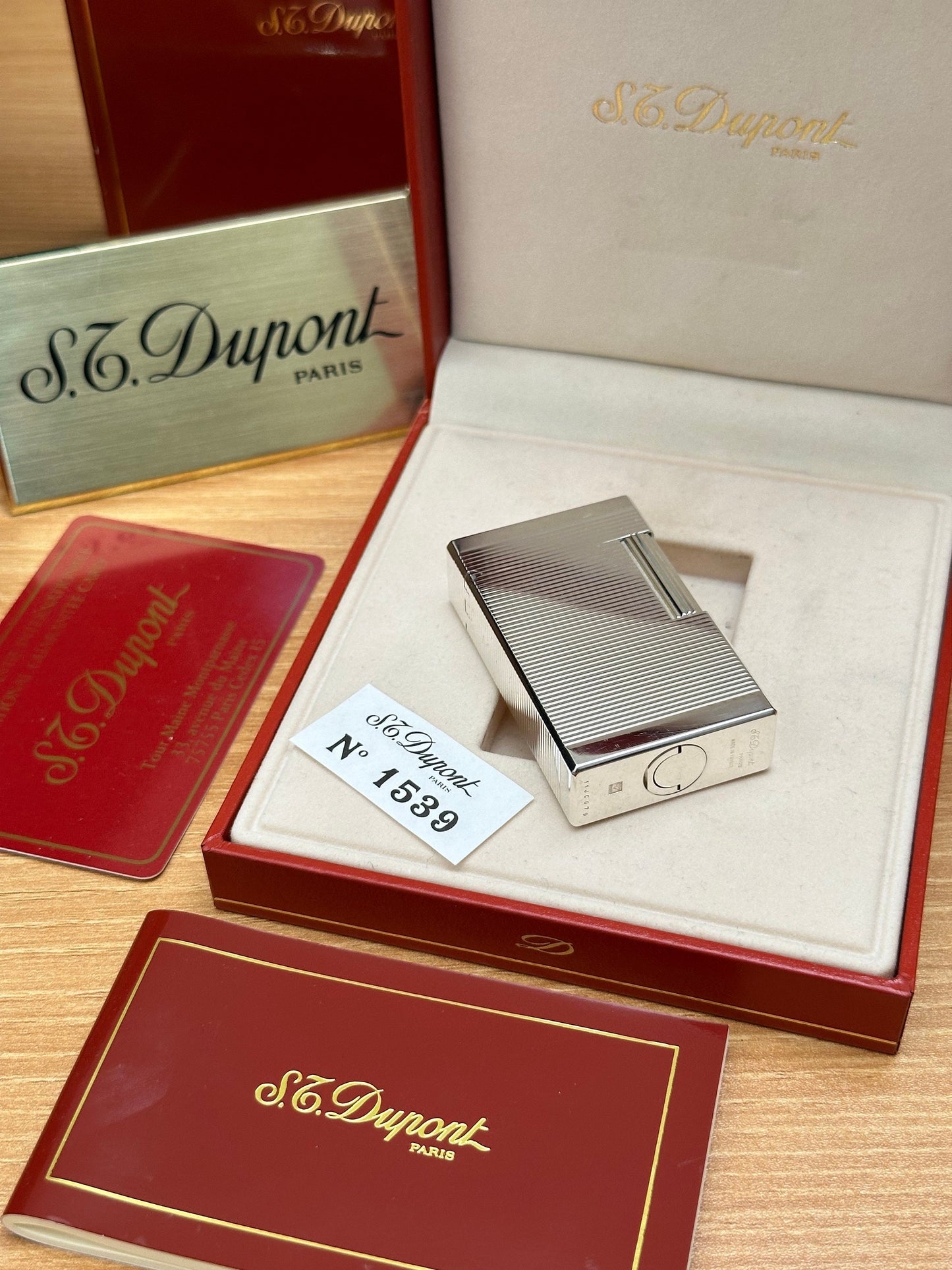 Authentic 1980 St dupont ligne 1 Heavy Silver Plated working amazing / full set with box and documents / pre-owned with initials