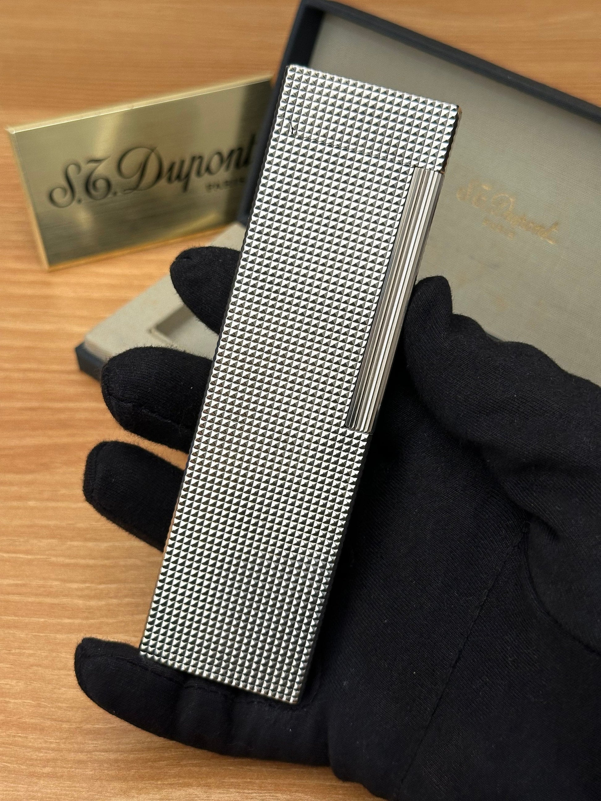 Vintage 1970 St Dupont ligne 1 early version Silver Finish Diamond Head Table Lighter