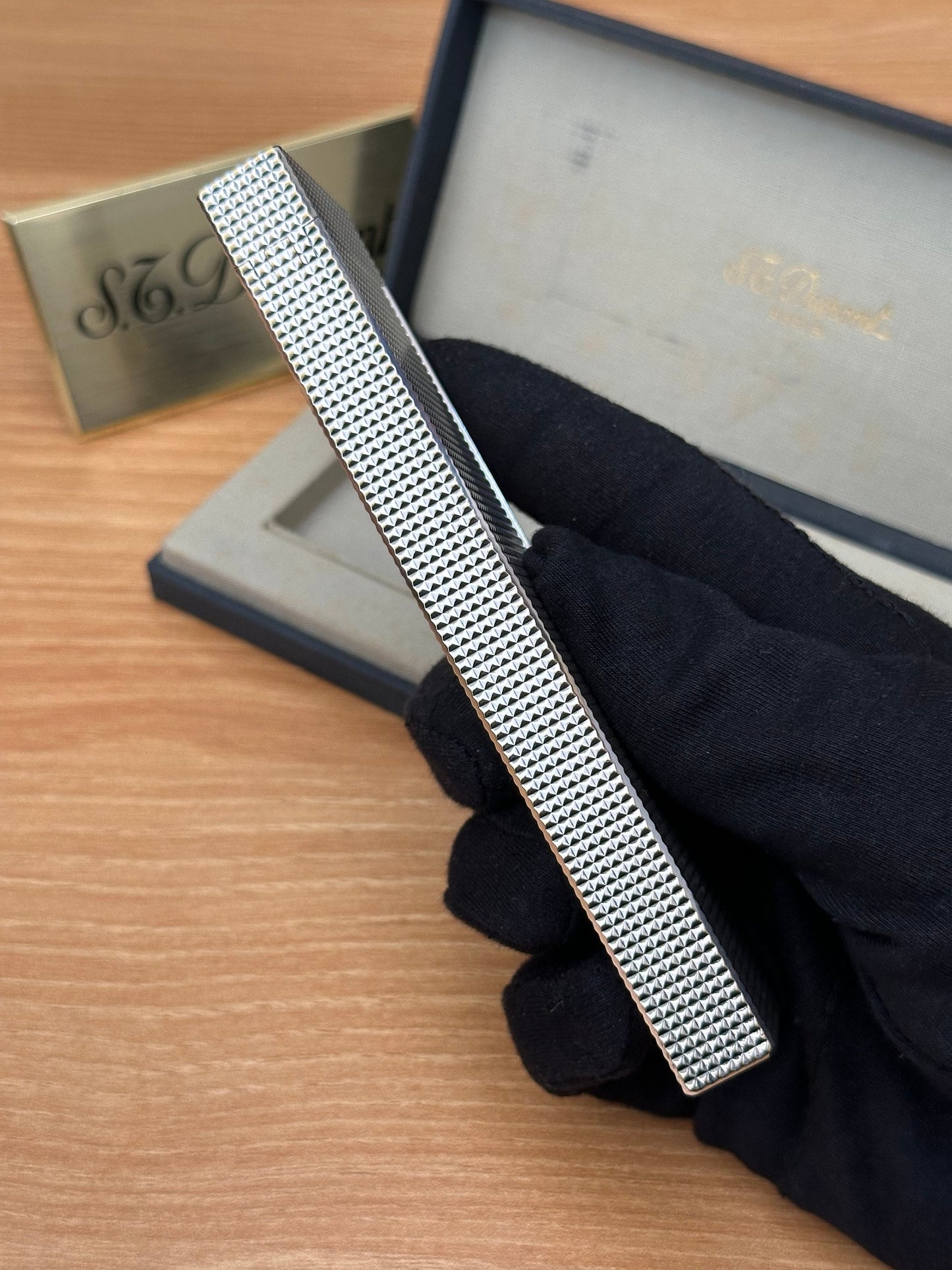 Vintage 1970 St Dupont ligne 1 early version Silver Finish Diamond Head Table Lighter
