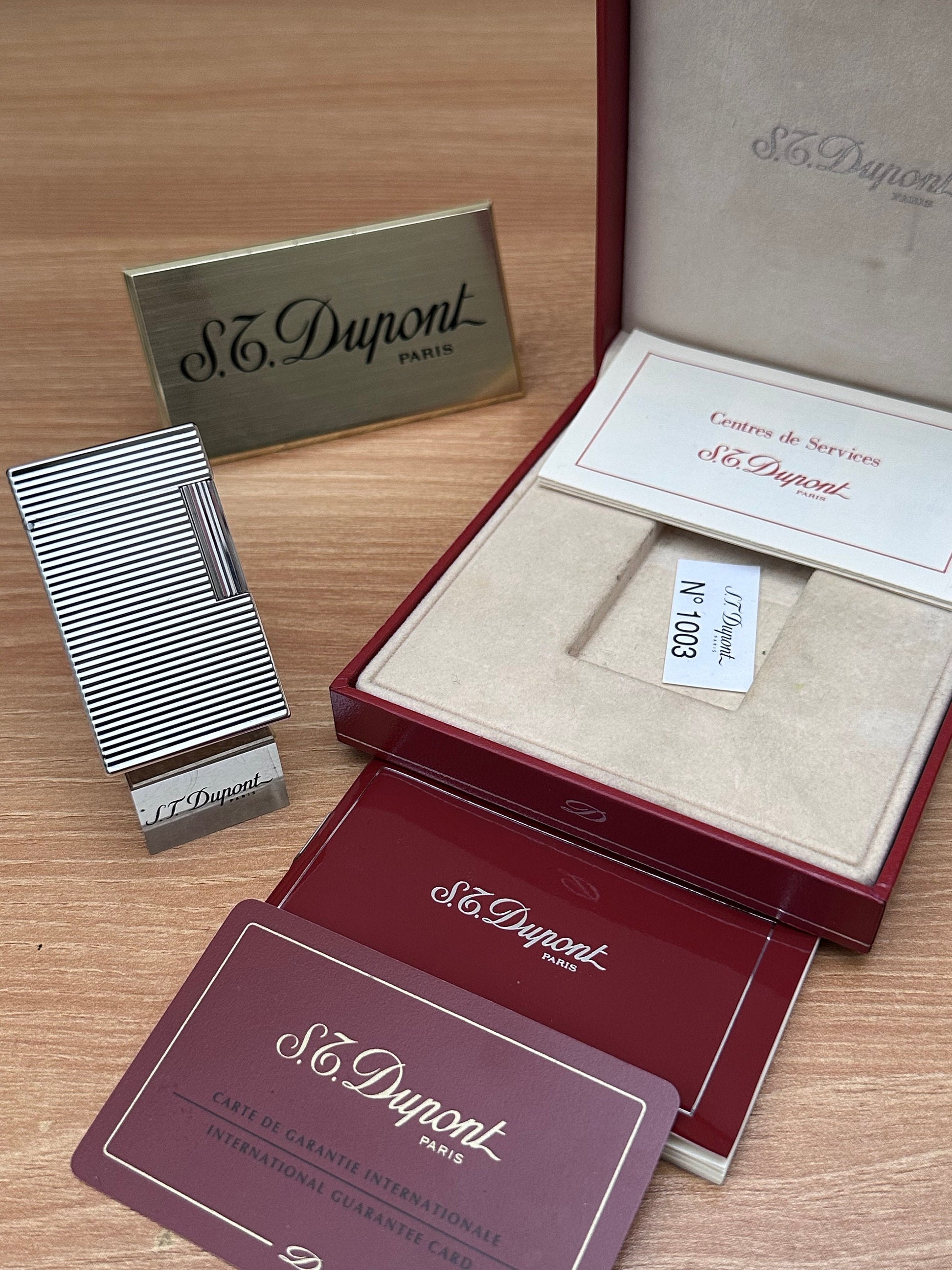 Vintage 1990 St dupont line 1 Heavy Silver Plated working perfect Rare pipe flame / full set with box and documents / pre-owned with initial