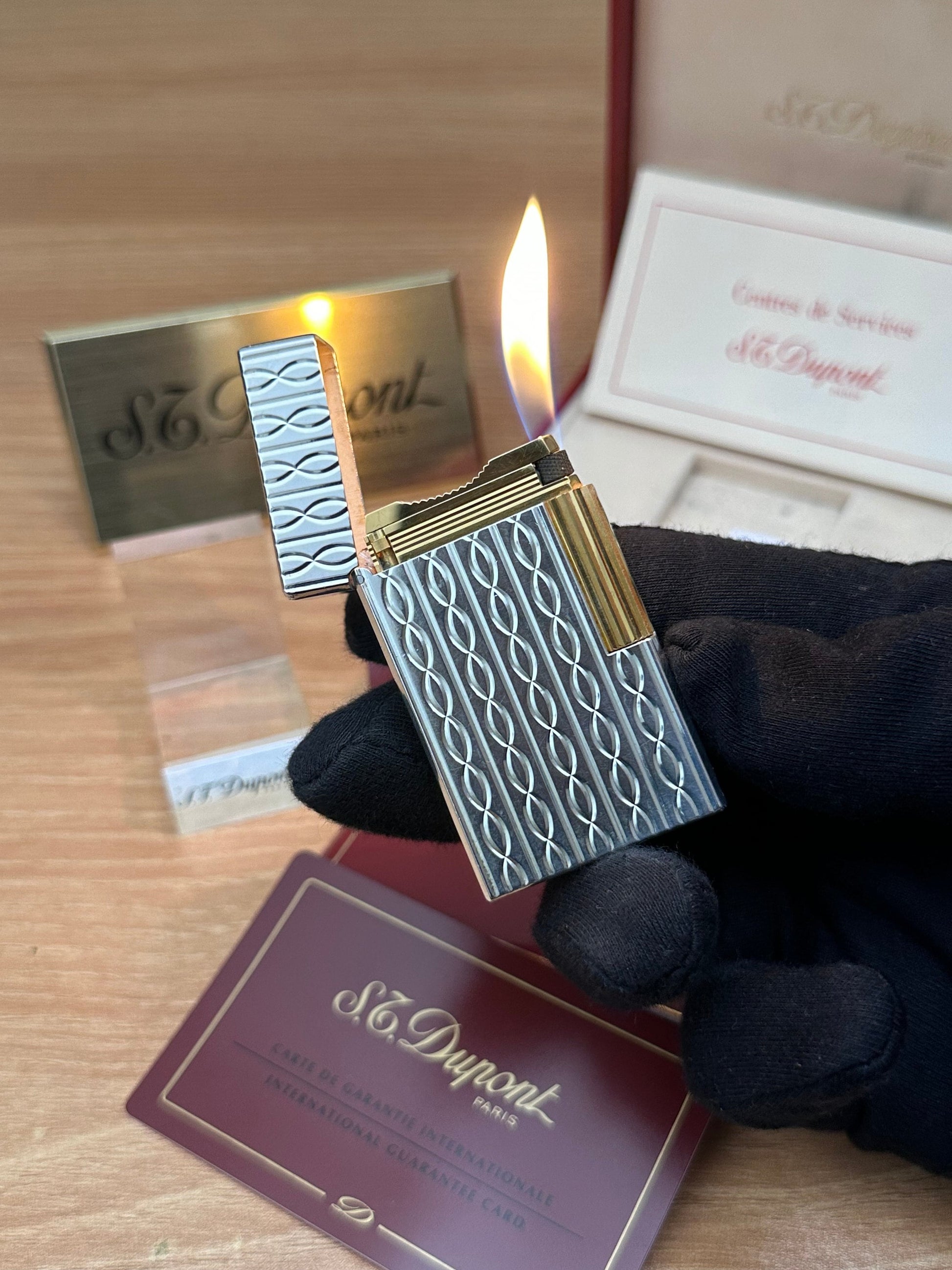 Authentic 1980 St dupont ligne 1 rare Heavy Silver & Gold Plated working amazing / full set with box and documents / initial