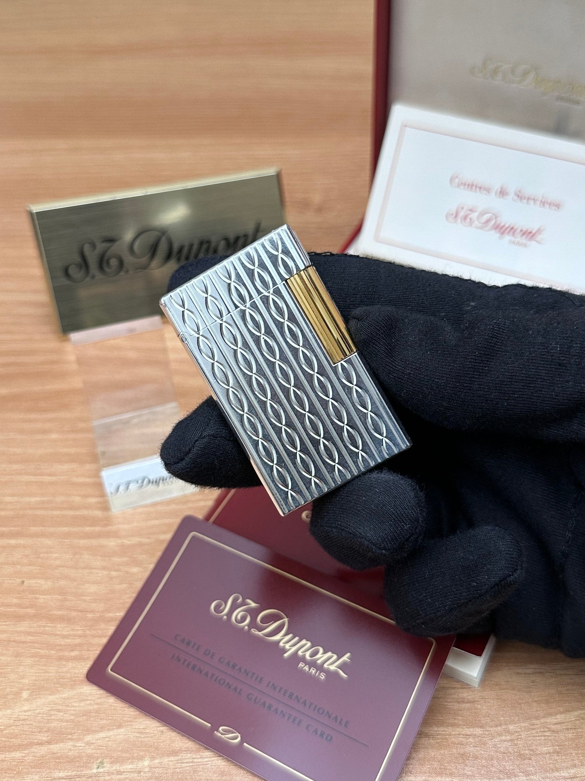 Authentic 1980 St dupont ligne 1 rare Heavy Silver & Gold Plated working amazing / full set with box and documents / initial