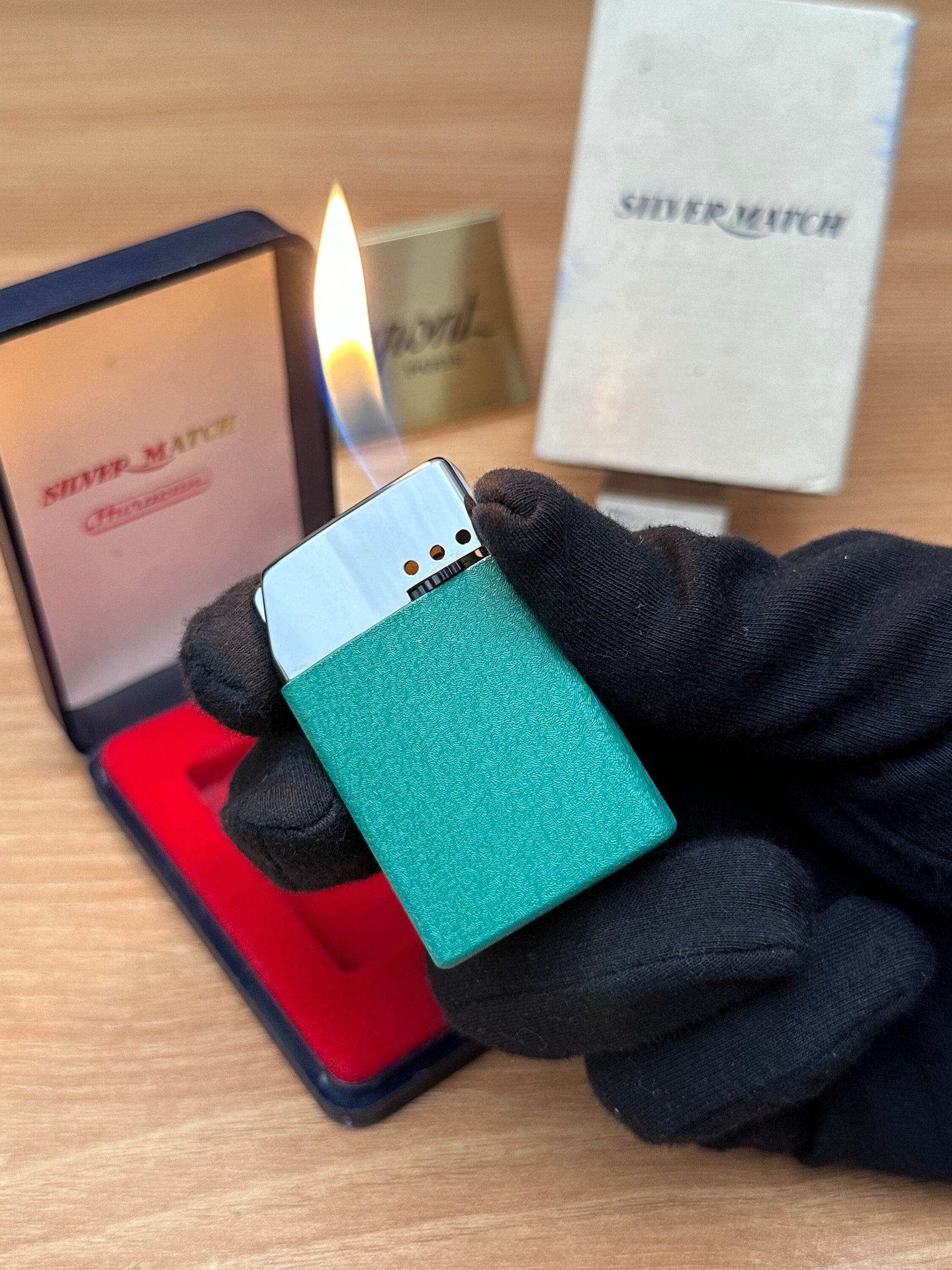 Antique 1950 Silver Match lighter never used with box \ working perfect