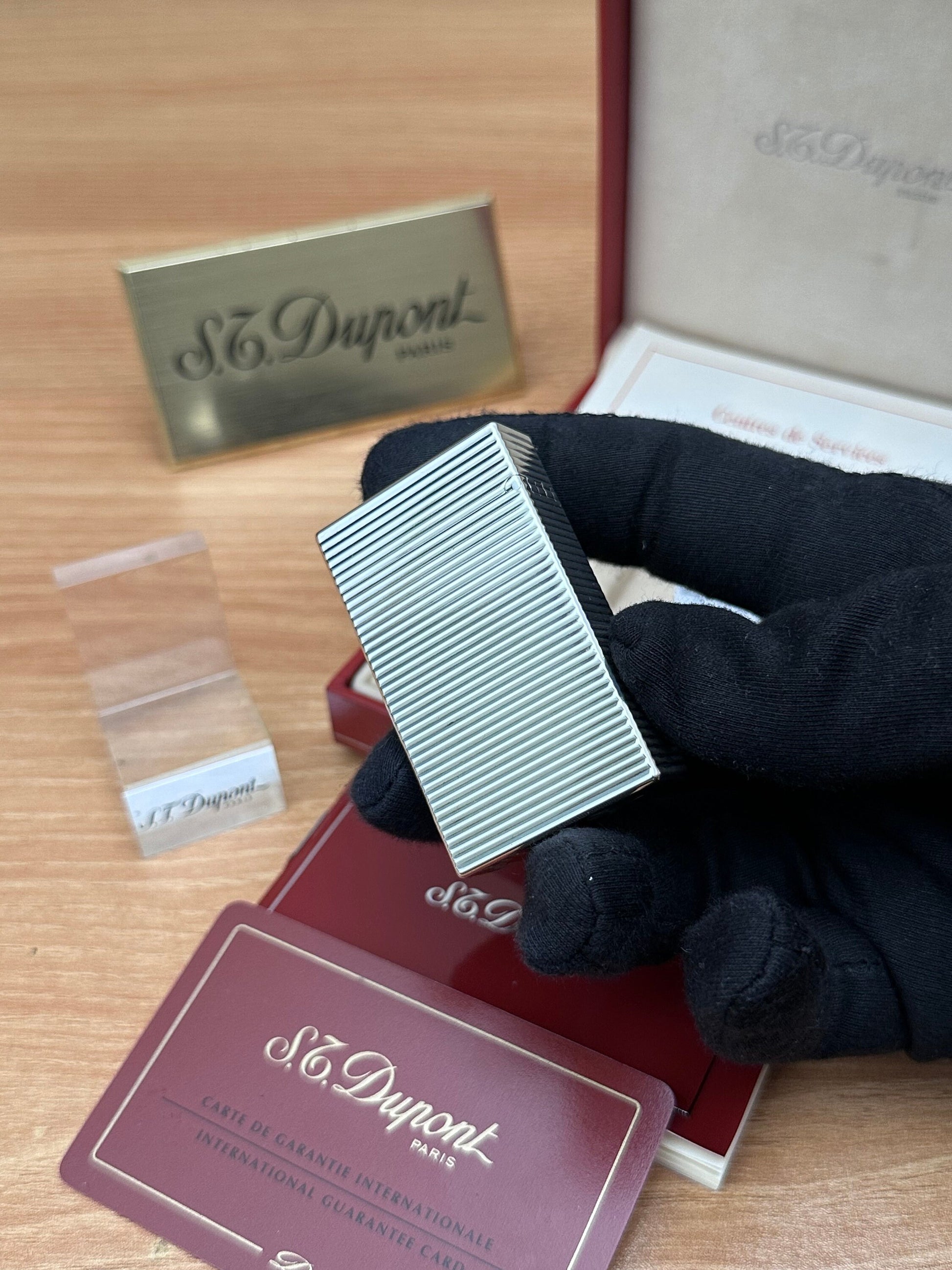 Vintage 1990 St dupont line 1 Heavy Silver Plated working perfect Rare pipe flame / full set with box and documents / pre-owned with initial