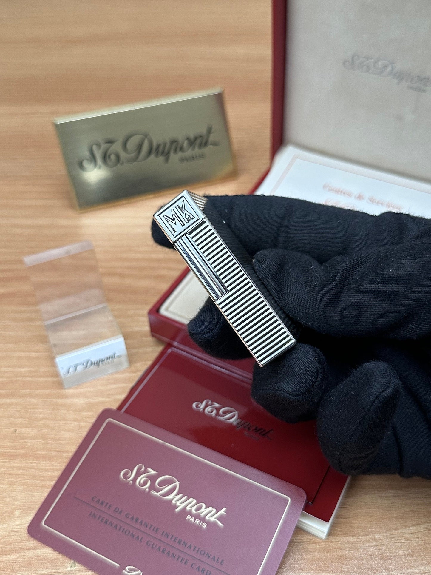 Vintage 1990 St dupont line 1 Heavy Silver Plated working perfect Rare pipe flame / full set with box and documents / pre-owned with initial