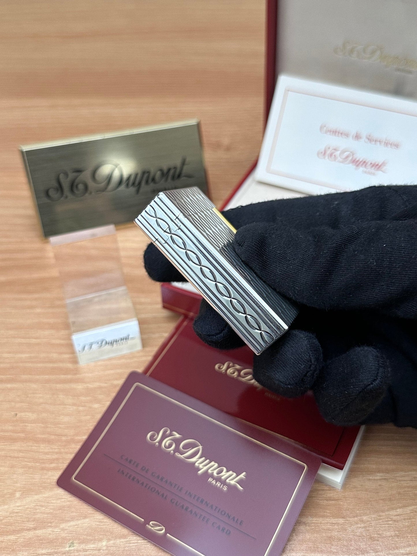 Authentic 1980 St dupont ligne 1 rare Heavy Silver & Gold Plated working amazing / full set with box and documents / initial