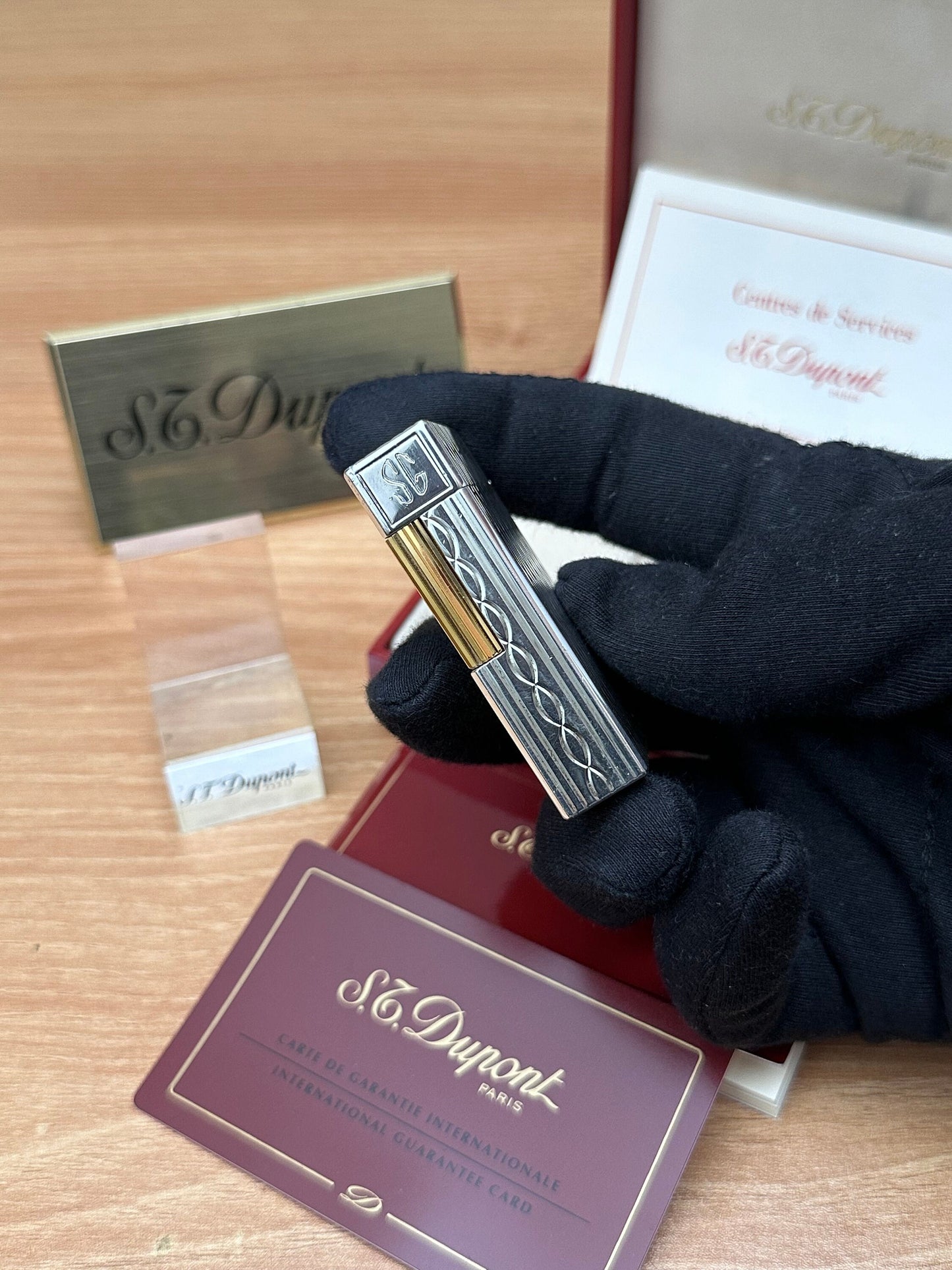Authentic 1980 St dupont ligne 1 rare Heavy Silver & Gold Plated working amazing / full set with box and documents / initial