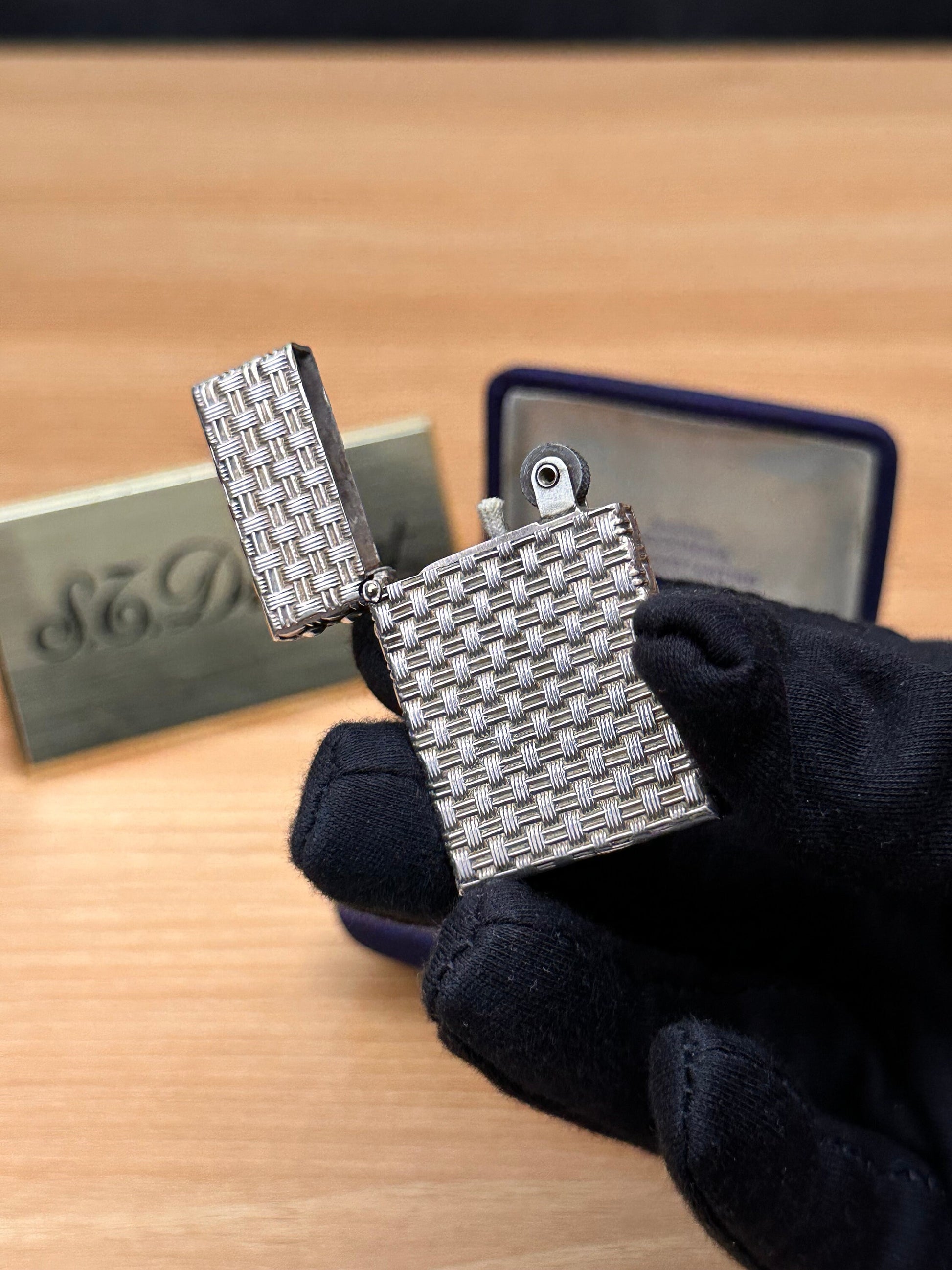 Vintage Tiffany & Co. Art Deco Sterling Silver Basket Weave Lighter \ amazing condition \ working perfect