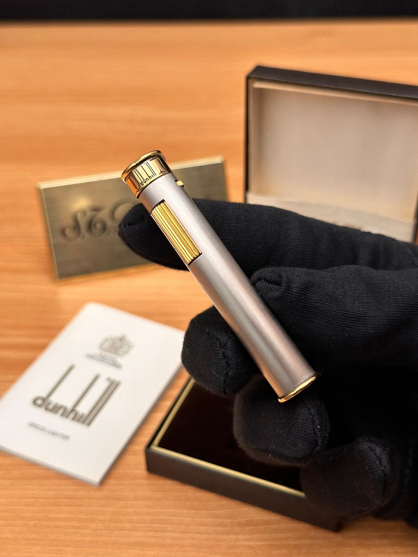 Vintage 1970 Dunhill Dress palladium and Gold finish \ with box and document \ amazing condition \ working perfect