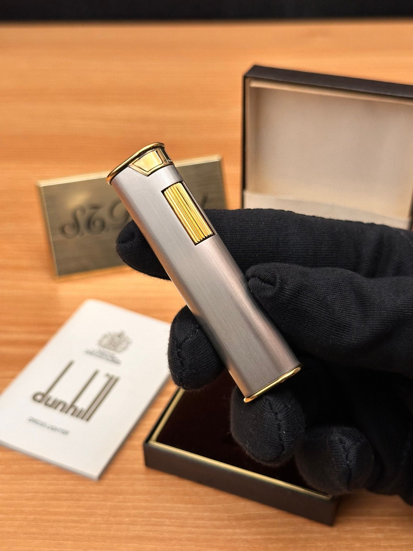 Vintage 1970 Dunhill Dress palladium and Gold finish \ with box and document \ amazing condition \ working perfect