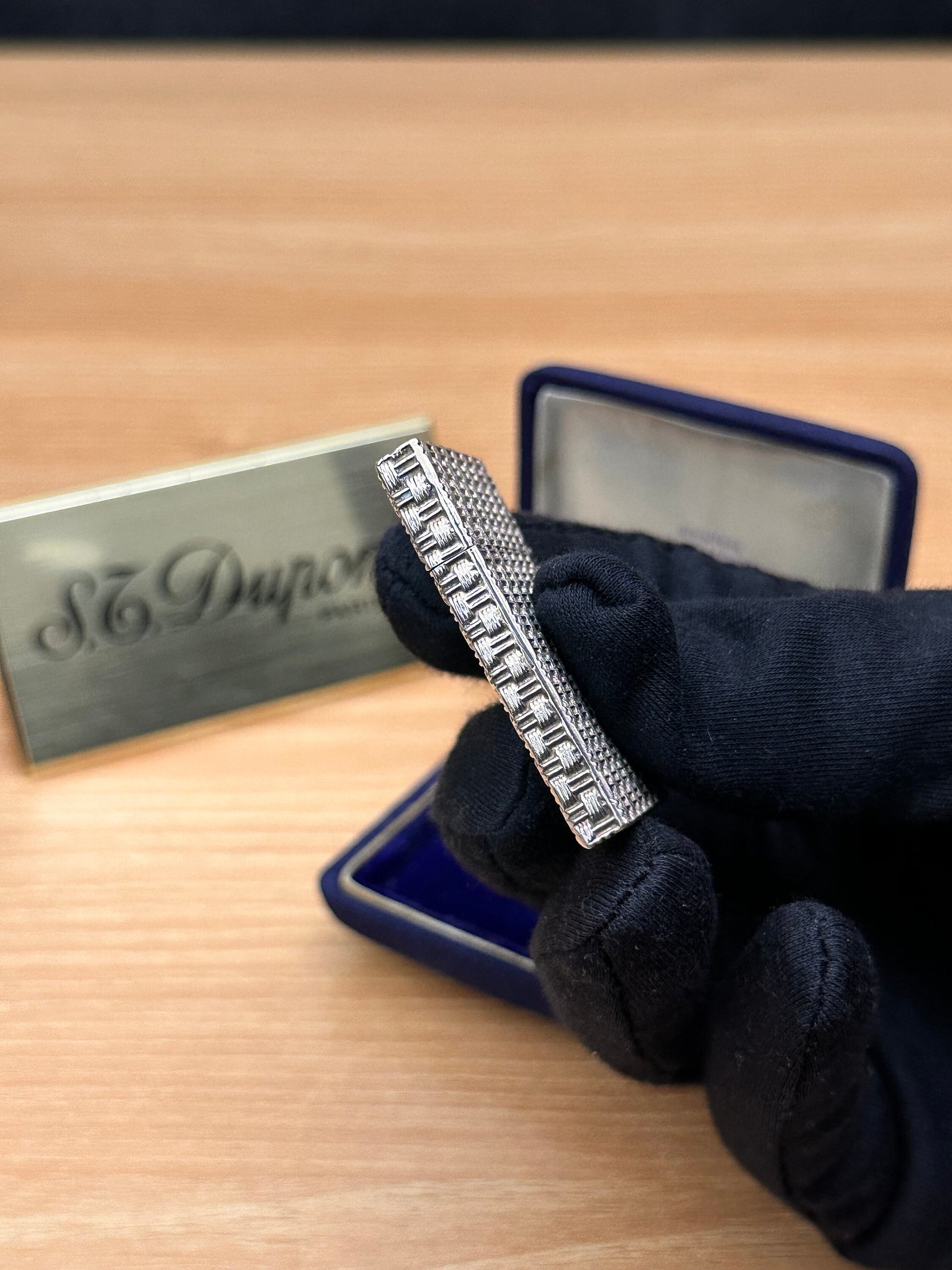 Vintage Tiffany & Co. Art Deco Sterling Silver Basket Weave Lighter \ amazing condition \ working perfect