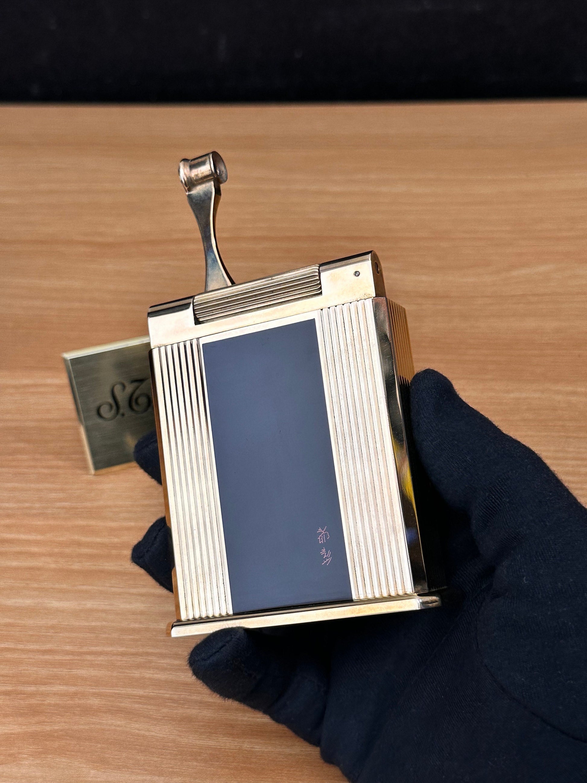 antique 1940 St Dupont Jeroboam Gold Finish Lacquered Petrol Table lighter / amazing condition working perfect