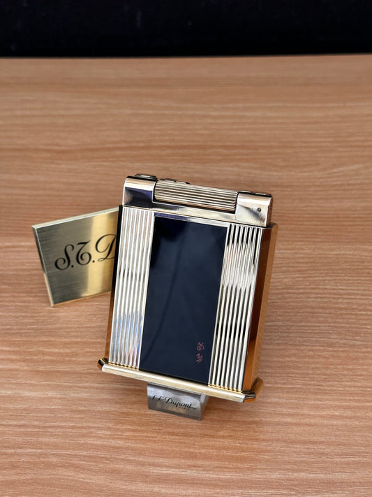 antique 1940 St Dupont Jeroboam Gold Finish Lacquered Petrol Table lighter / amazing condition working perfect